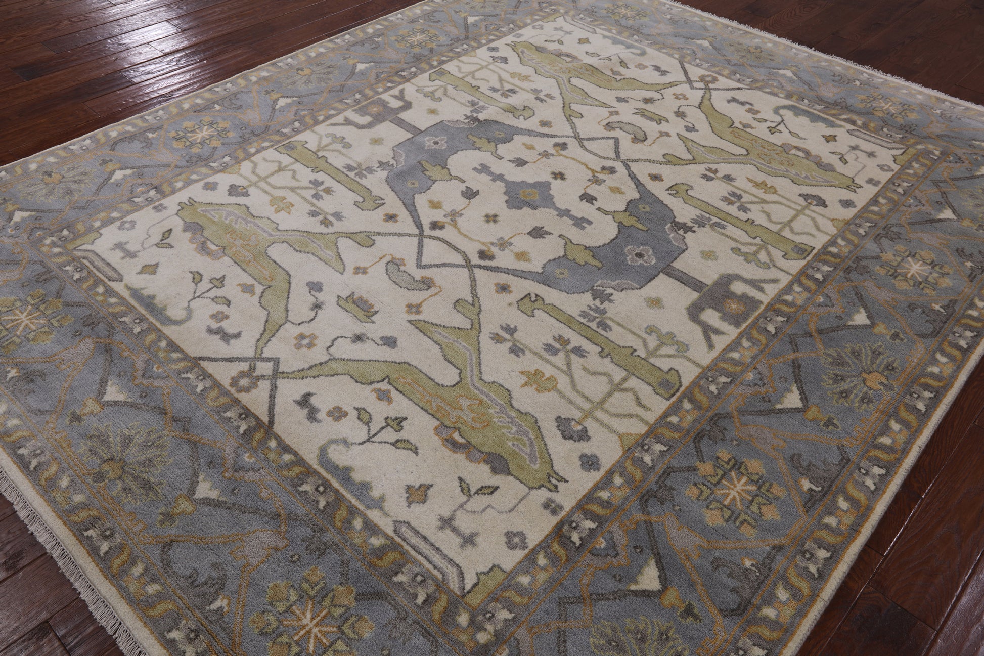 Ivory Turkish Oushak Hand Knotted Wool Area Rug - 8' 0" X 9' 9" - Golden Nile