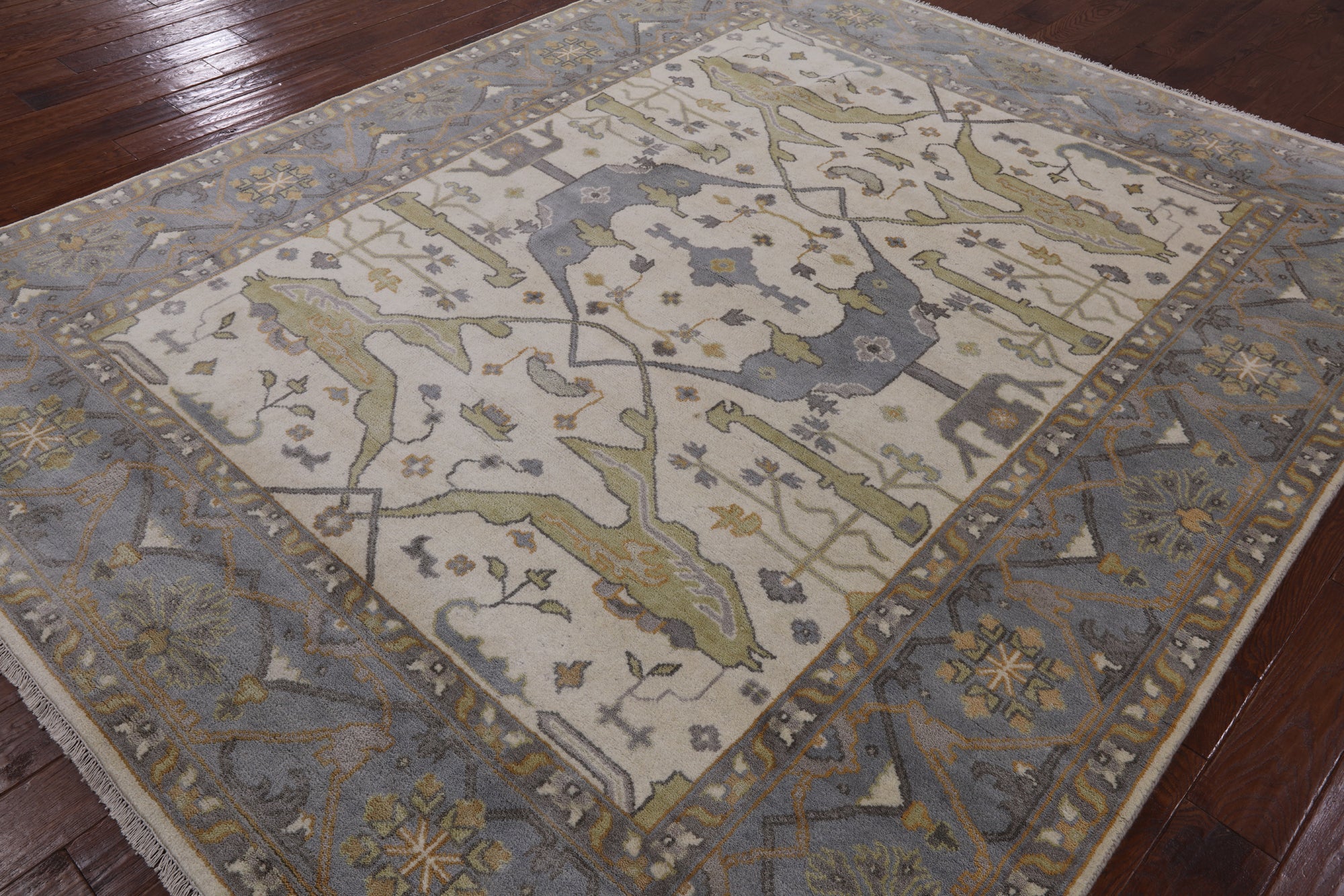 Ivory Turkish Oushak Hand Knotted Wool Area Rug - 8' 0" X 9' 9" - Golden Nile