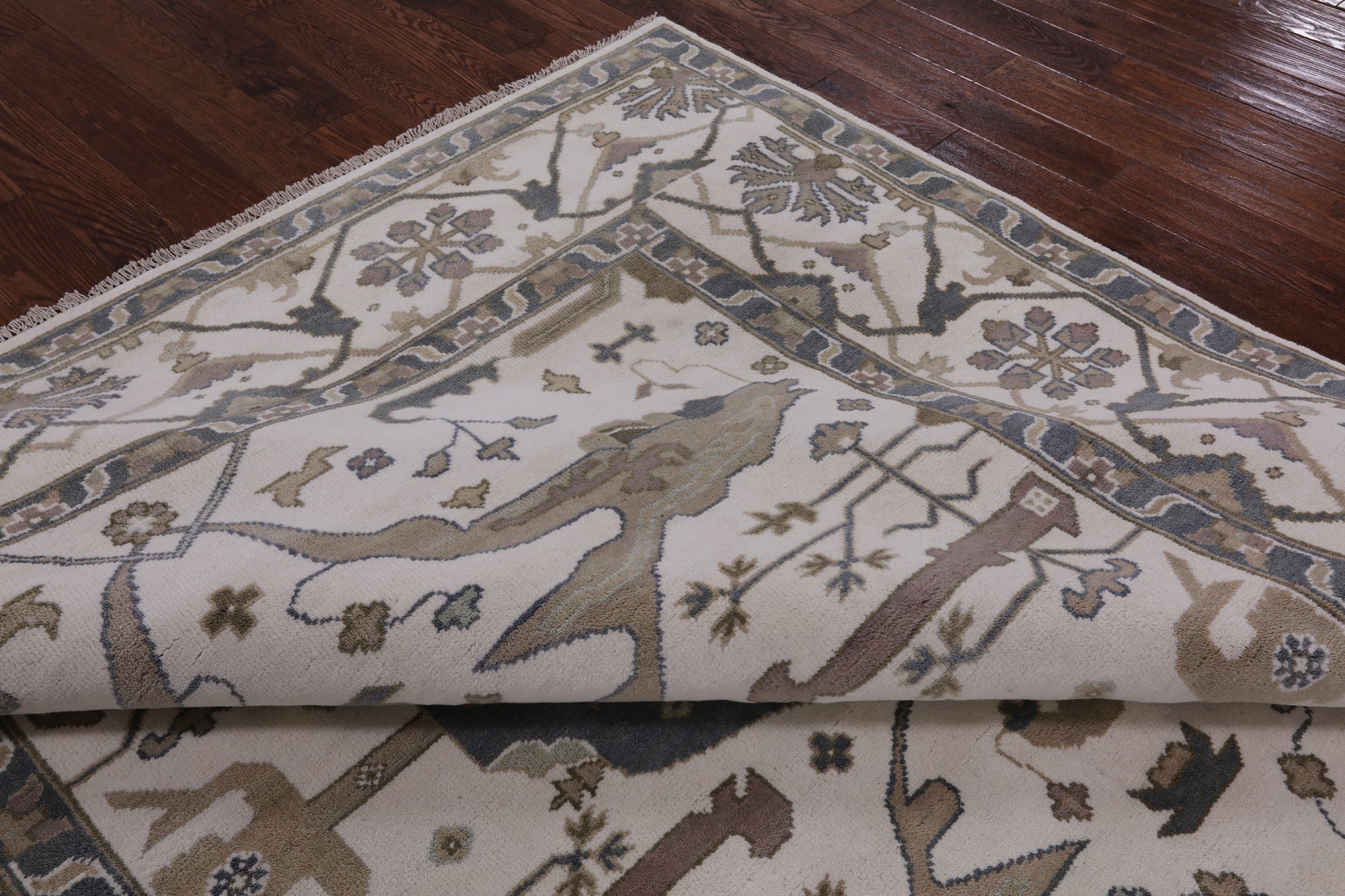 Ivory Turkish Oushak Hand Knotted Wool Area Rug - 8' 3" X 9' 9" - Golden Nile
