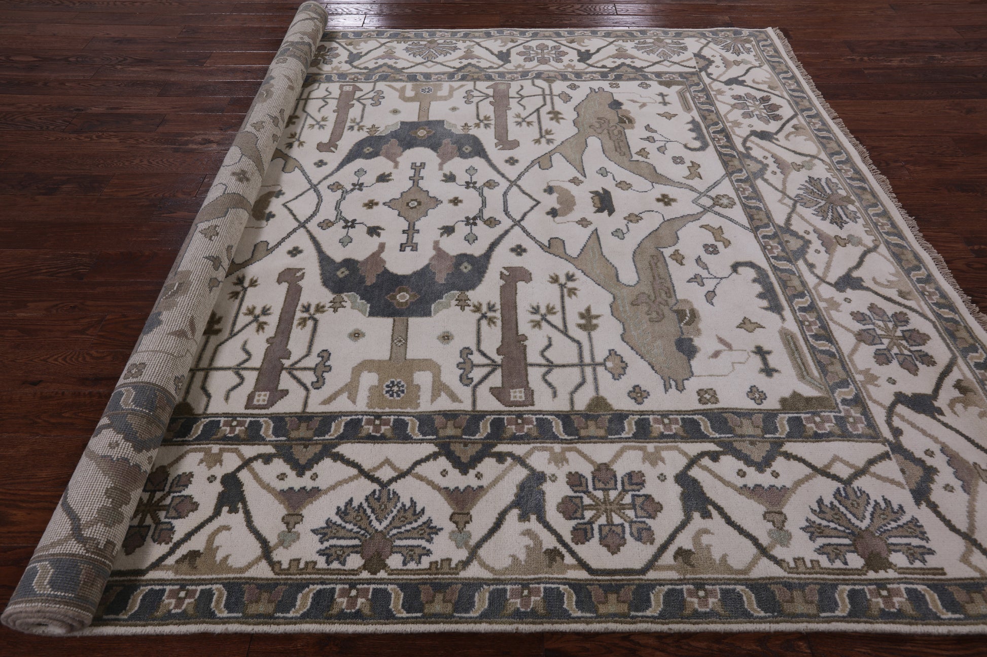 Ivory Turkish Oushak Hand Knotted Wool Area Rug - 8' 3" X 9' 9" - Golden Nile