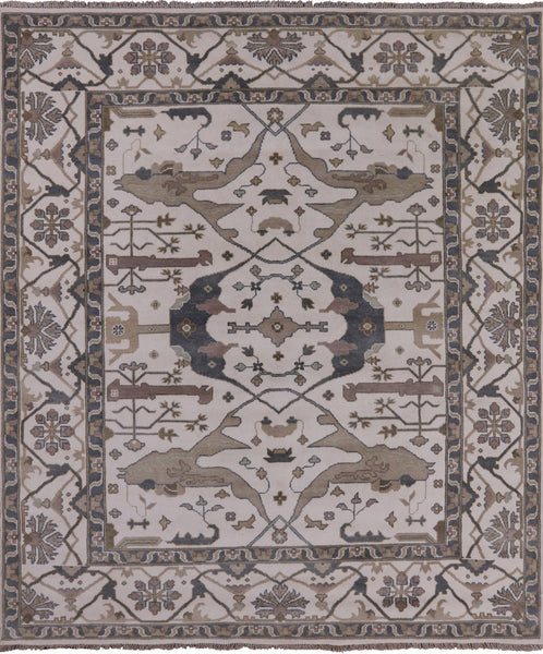 Ivory Turkish Oushak Hand Knotted Wool Area Rug - 8' 3" X 9' 9" - Golden Nile