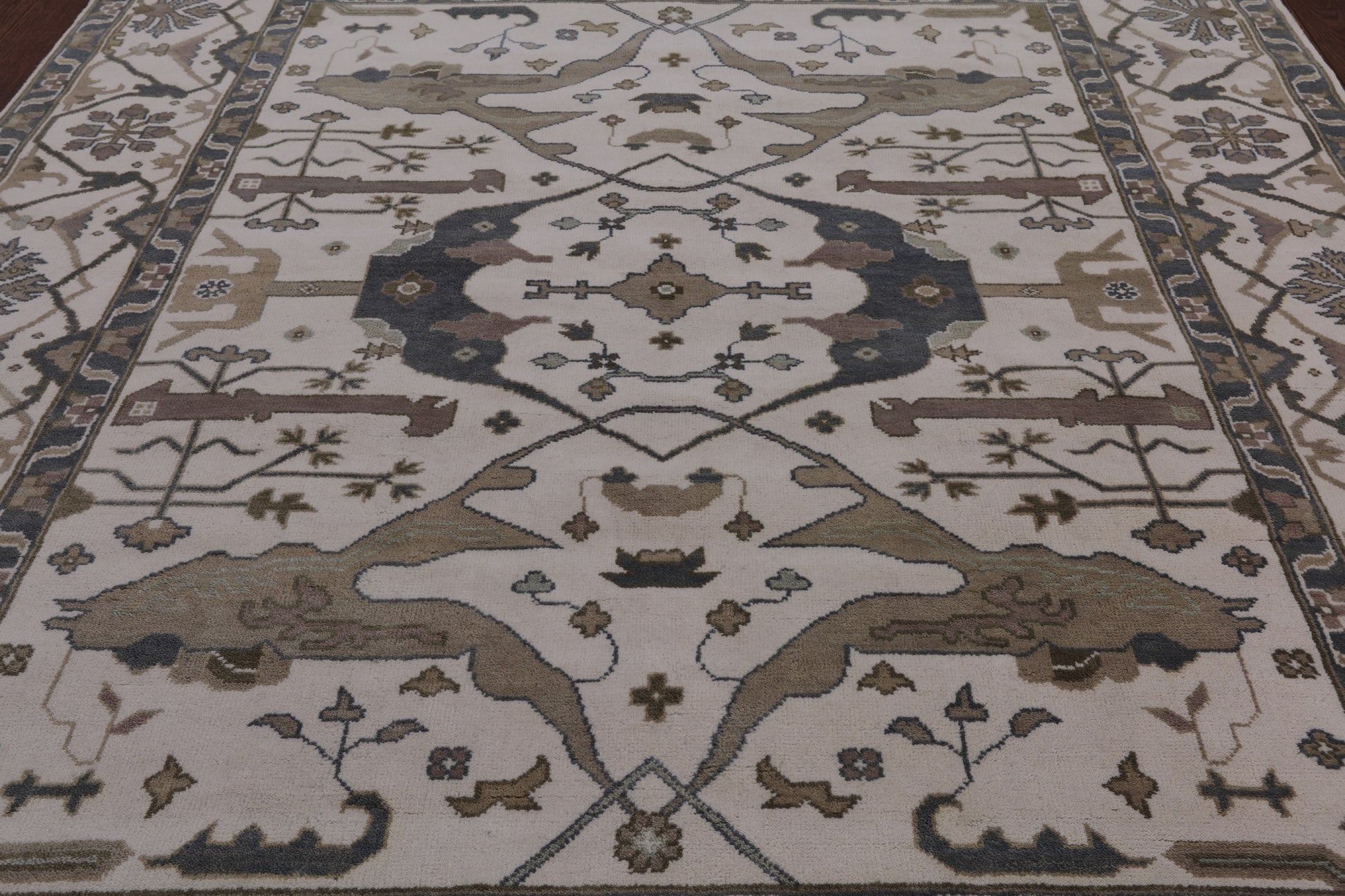 Ivory Turkish Oushak Hand Knotted Wool Area Rug - 8' 3" X 9' 9" - Golden Nile