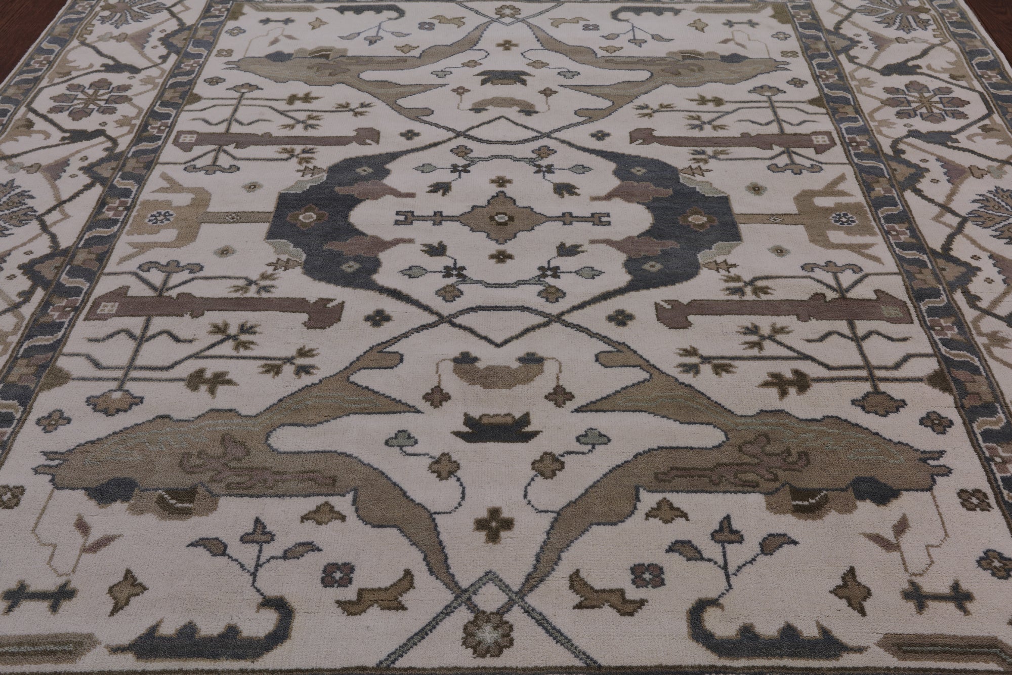 Ivory Turkish Oushak Hand Knotted Wool Area Rug - 8' 3" X 9' 9" - Golden Nile