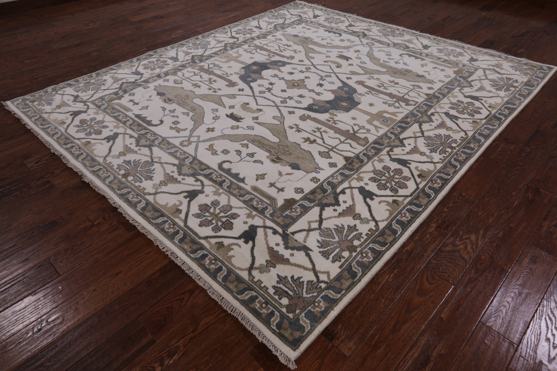 Ivory Turkish Oushak Hand Knotted Wool Area Rug - 8' 3" X 9' 9" - Golden Nile