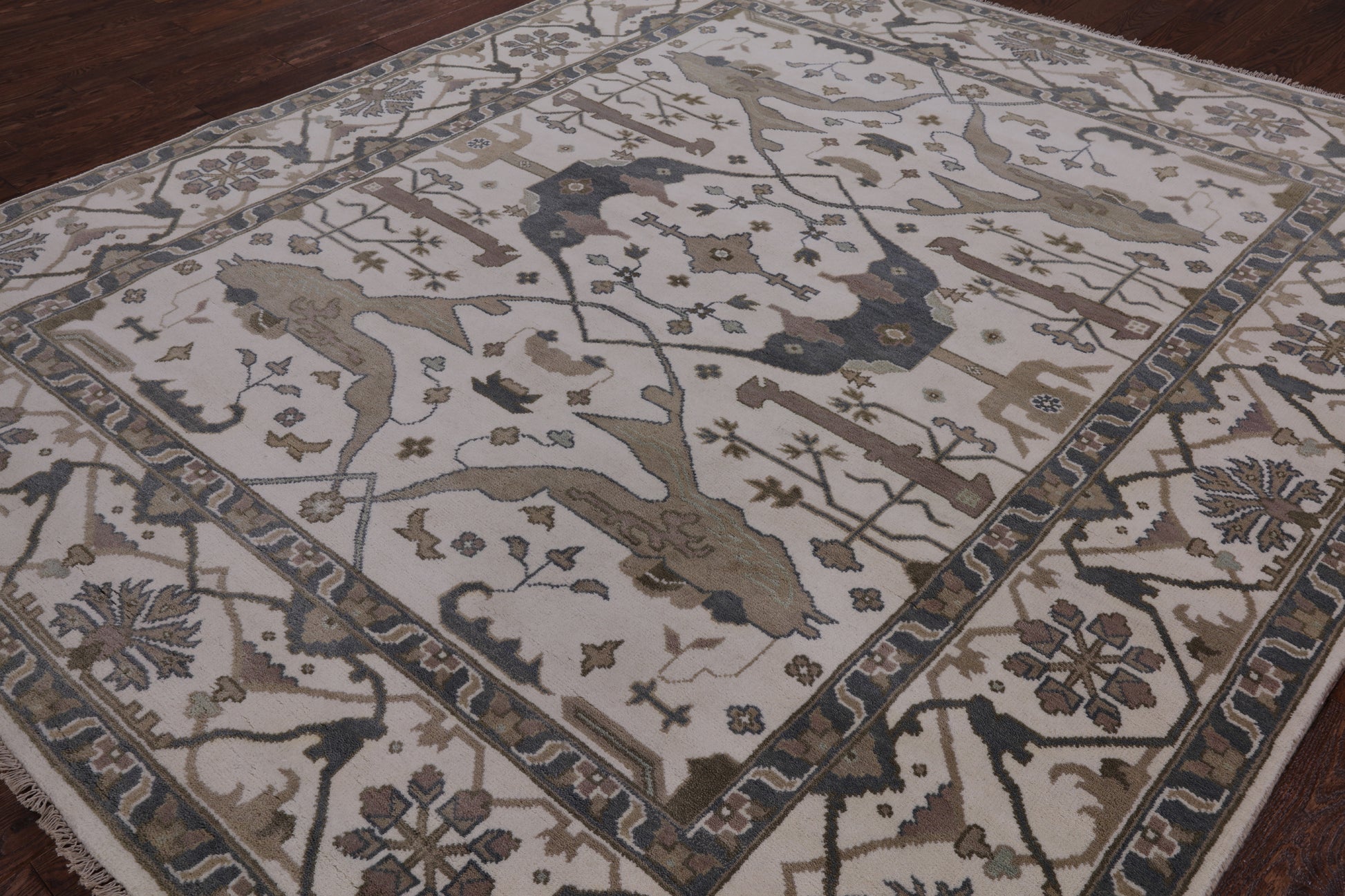 Ivory Turkish Oushak Hand Knotted Wool Area Rug - 8' 3" X 9' 9" - Golden Nile