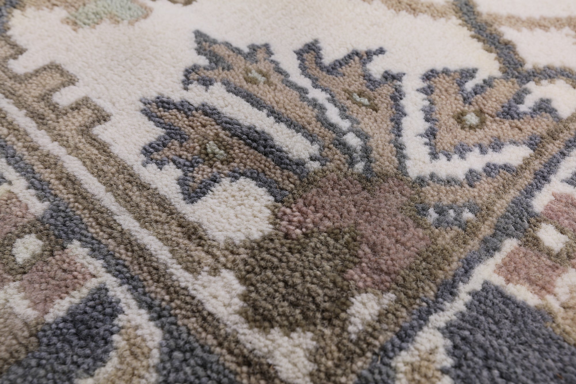 Ivory Turkish Oushak Hand Knotted Wool Area Rug - 8' 3" X 9' 9" - Golden Nile