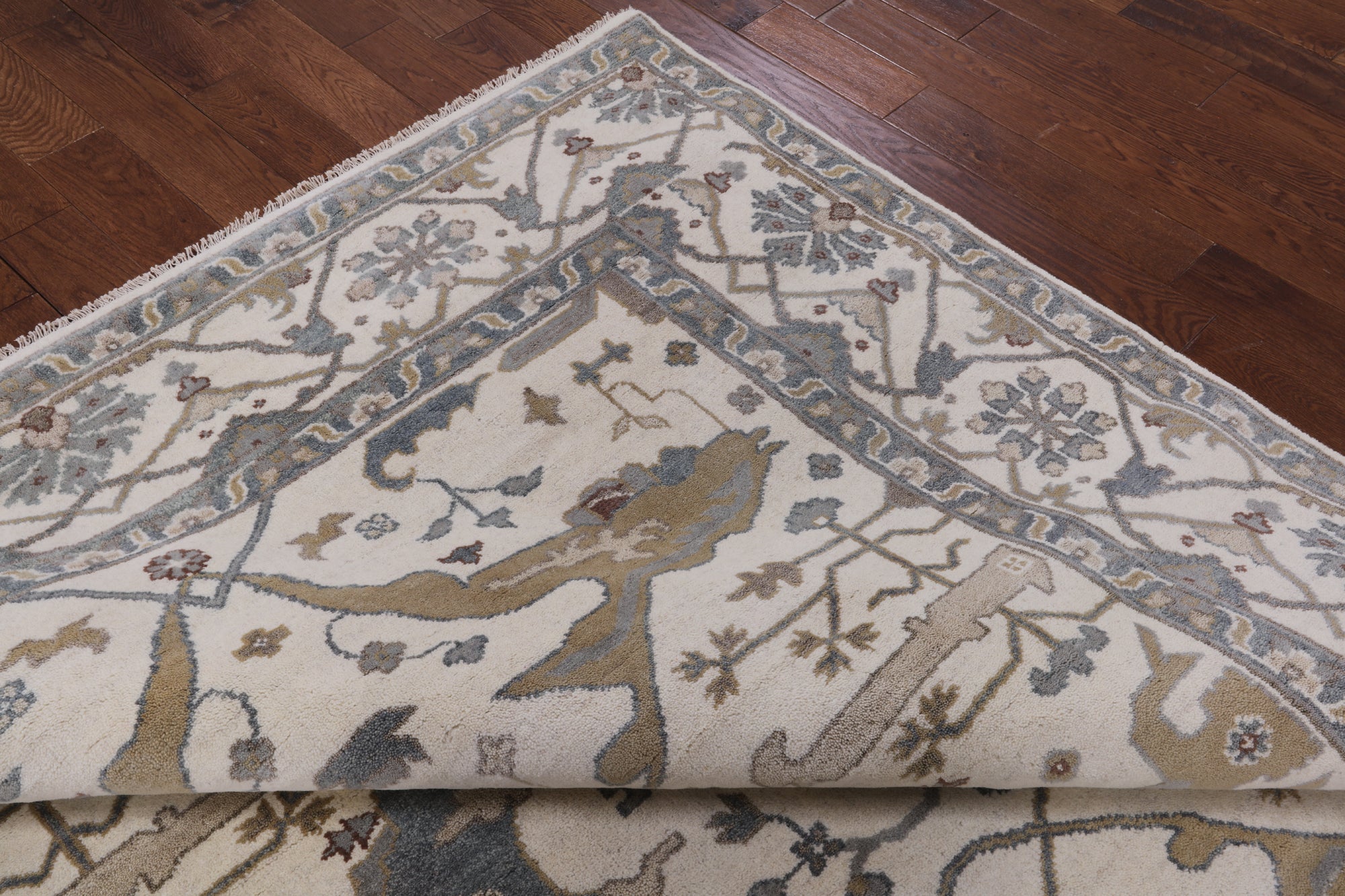 Ivory Turkish Oushak Hand Knotted Wool Area Rug - 8' 1" X 9' 9" - Golden Nile