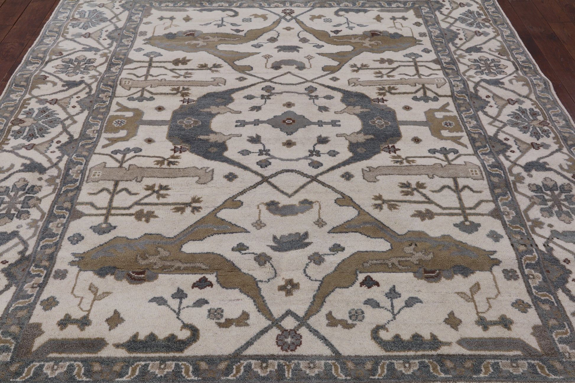 Ivory Turkish Oushak Hand Knotted Wool Area Rug - 8' 1" X 9' 9" - Golden Nile