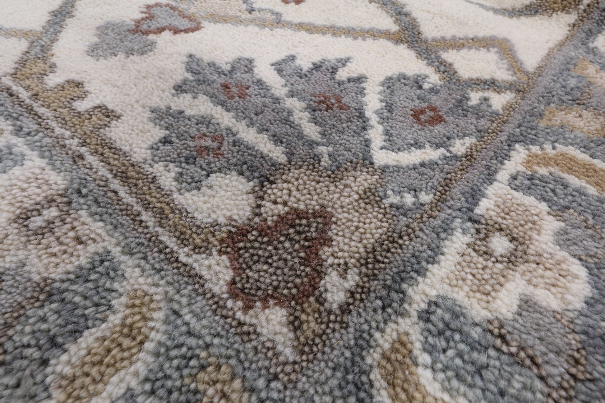 Ivory Turkish Oushak Hand Knotted Wool Area Rug - 8' 1" X 9' 9" - Golden Nile