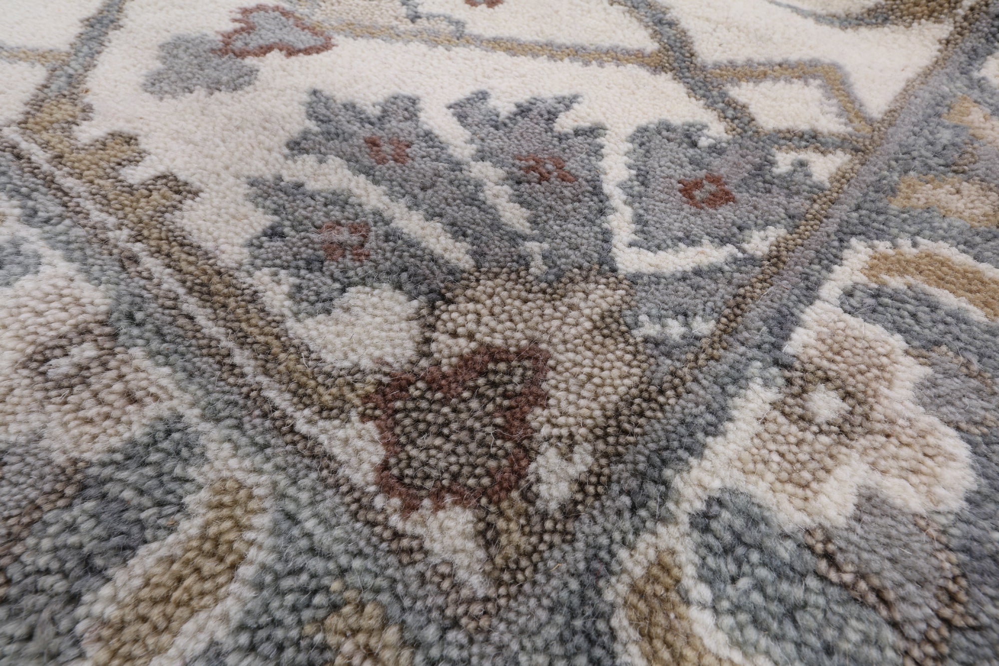Ivory Turkish Oushak Hand Knotted Wool Area Rug - 8' 1" X 9' 9" - Golden Nile
