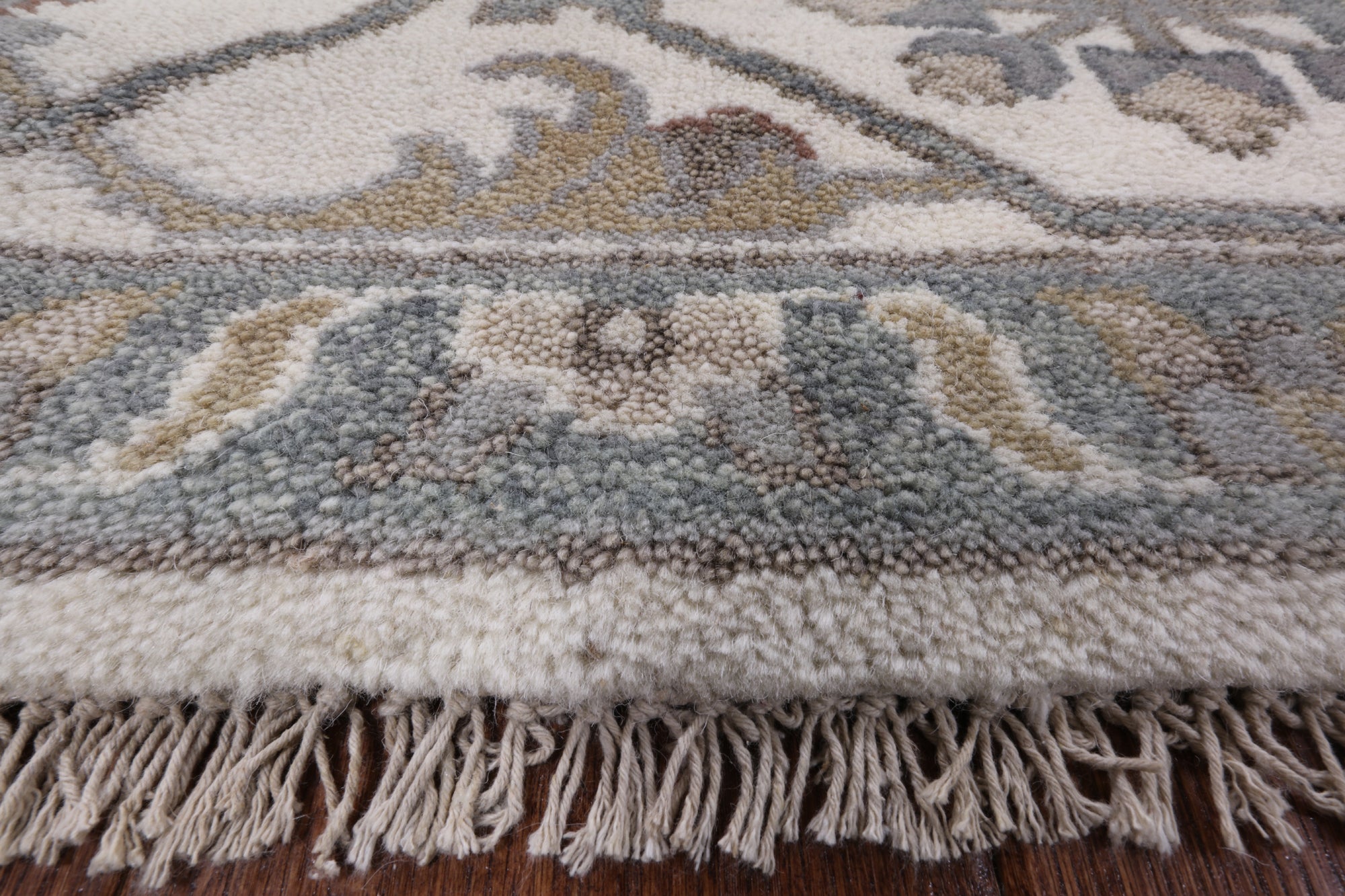Ivory Turkish Oushak Hand Knotted Wool Area Rug - 8' 1" X 9' 9" - Golden Nile