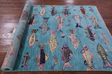 Blue Fish Design Persian Gabbeh Hand Knotted Wool Rug - 5' 1" X 8' 2" - Golden Nile