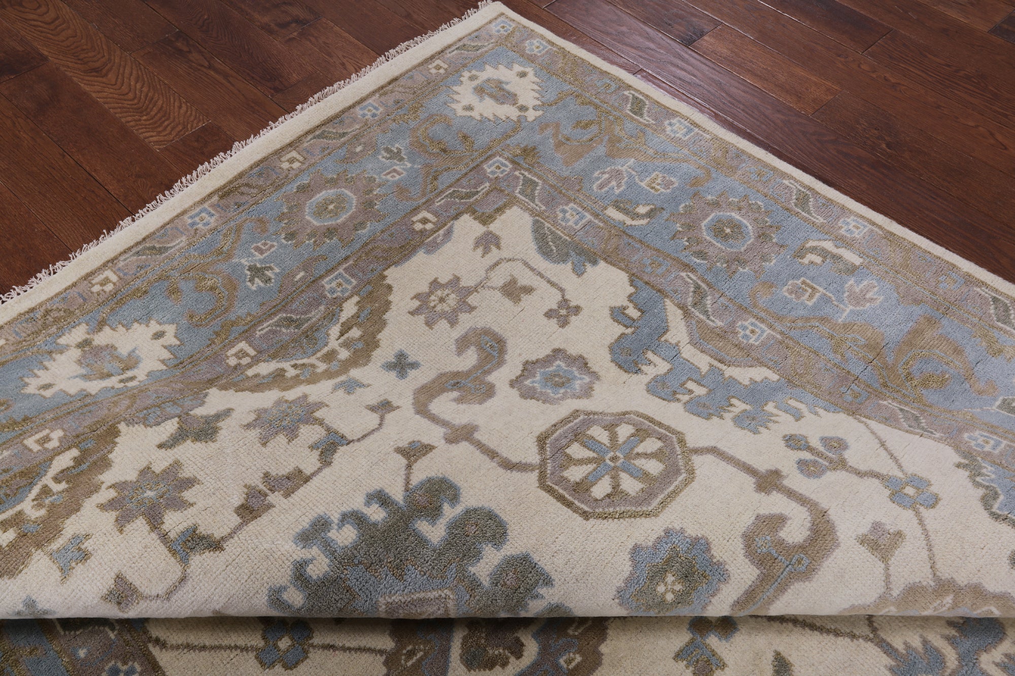 Ivory Turkish Oushak Hand Knotted Wool Area Rug - 8' 0" X 10' 0" - Golden Nile