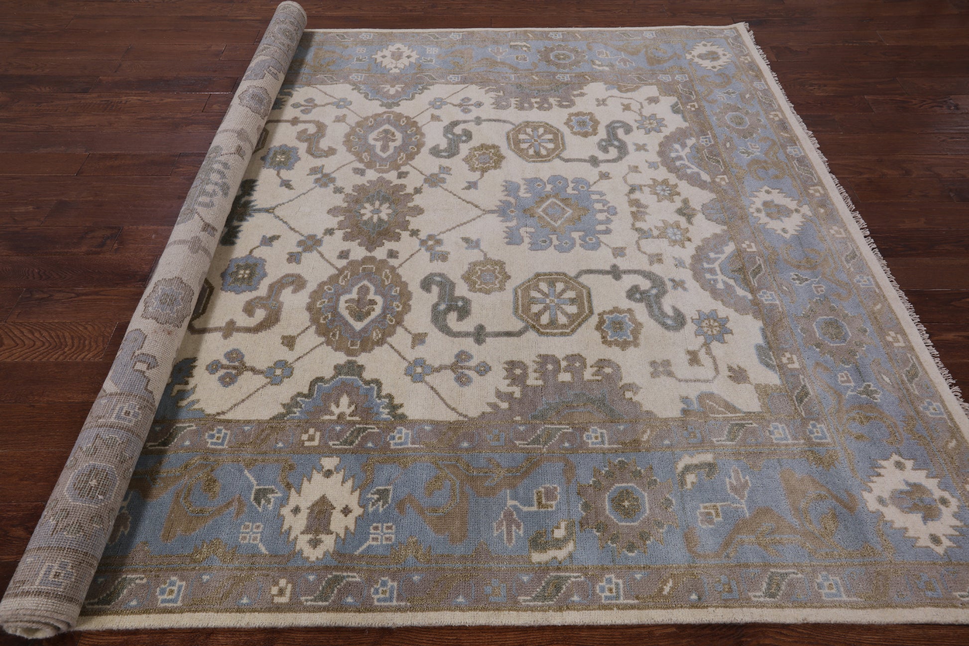 Ivory Turkish Oushak Hand Knotted Wool Area Rug - 8' 0" X 10' 0" - Golden Nile