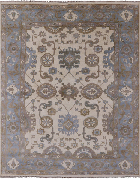 Ivory Turkish Oushak Hand Knotted Wool Area Rug - 8' 0" X 10' 0" - Golden Nile