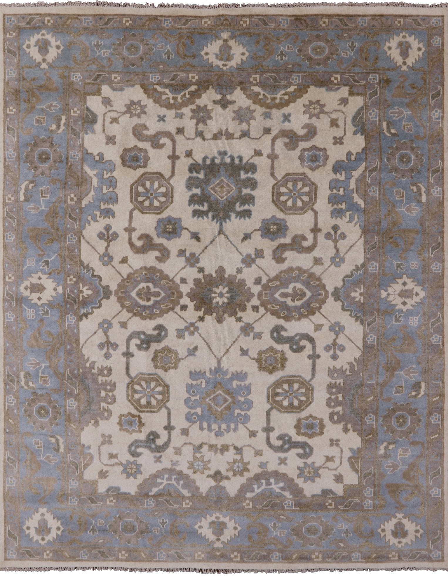 Ivory Turkish Oushak Hand Knotted Wool Area Rug - 8' 0" X 10' 0" - Golden Nile