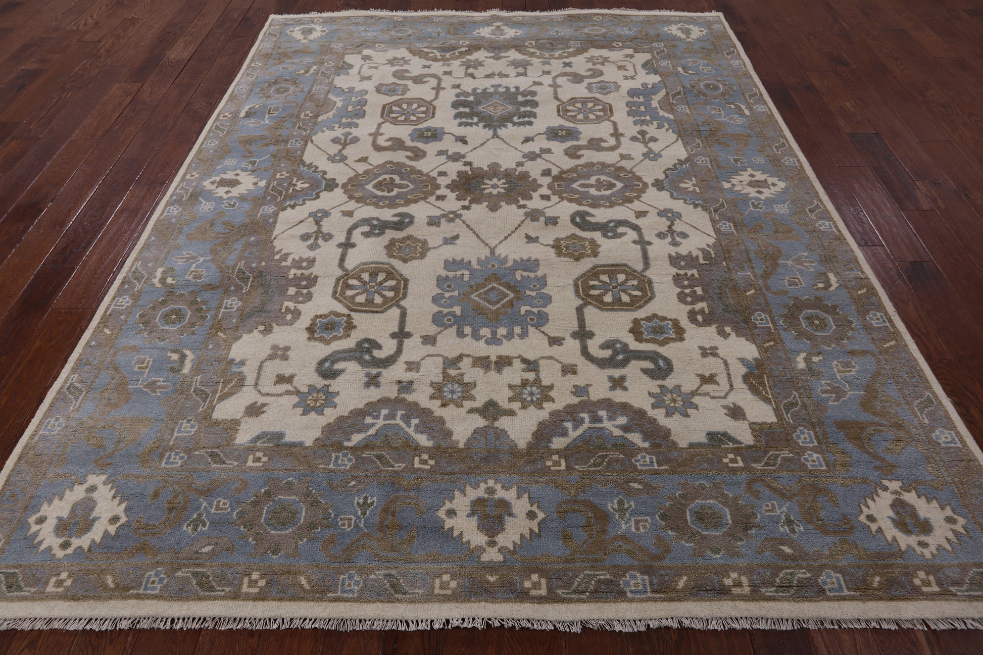 Ivory Turkish Oushak Hand Knotted Wool Area Rug - 8' 0" X 10' 0" - Golden Nile