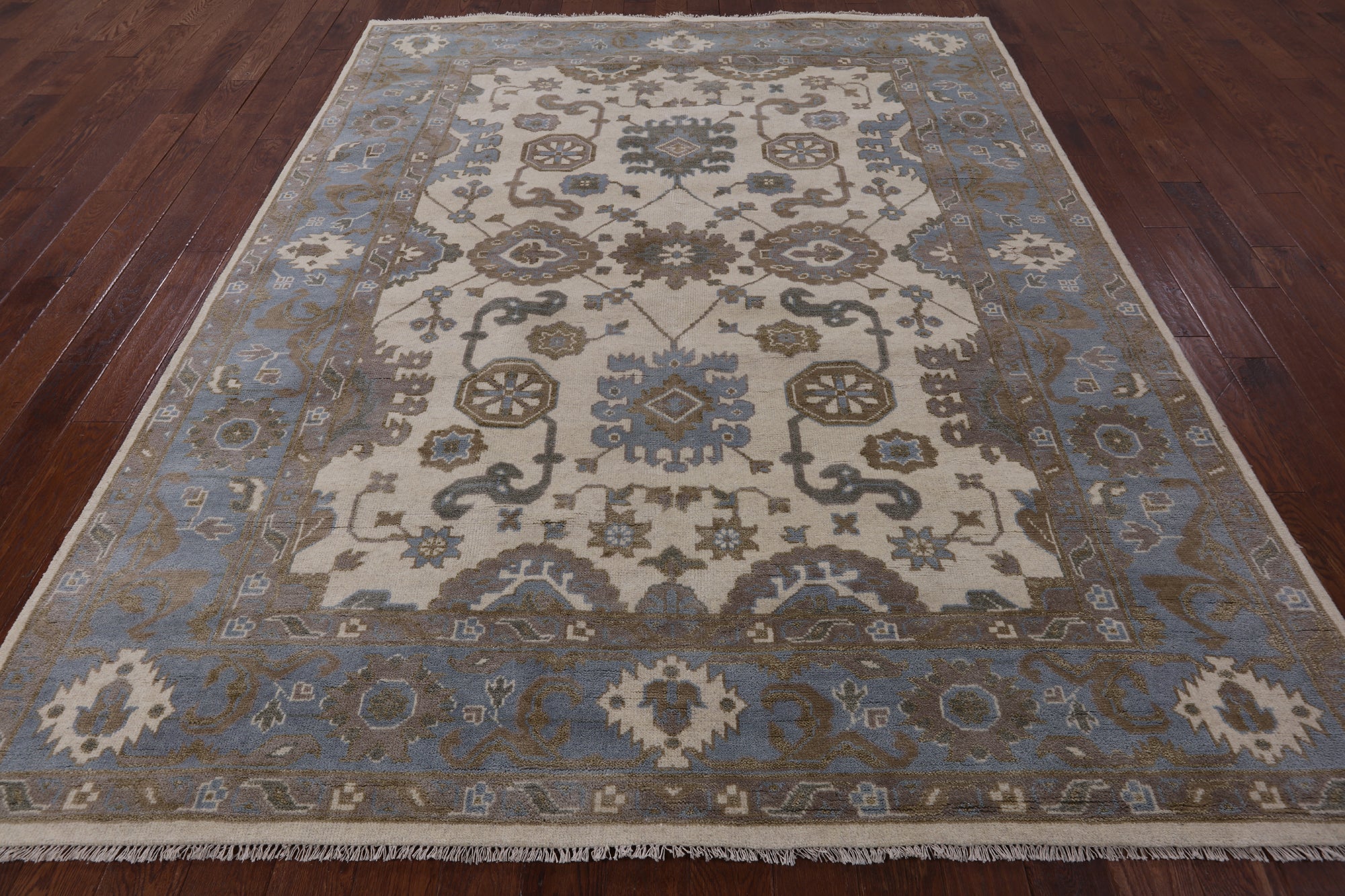 Ivory Turkish Oushak Hand Knotted Wool Area Rug - 8' 0" X 10' 0" - Golden Nile