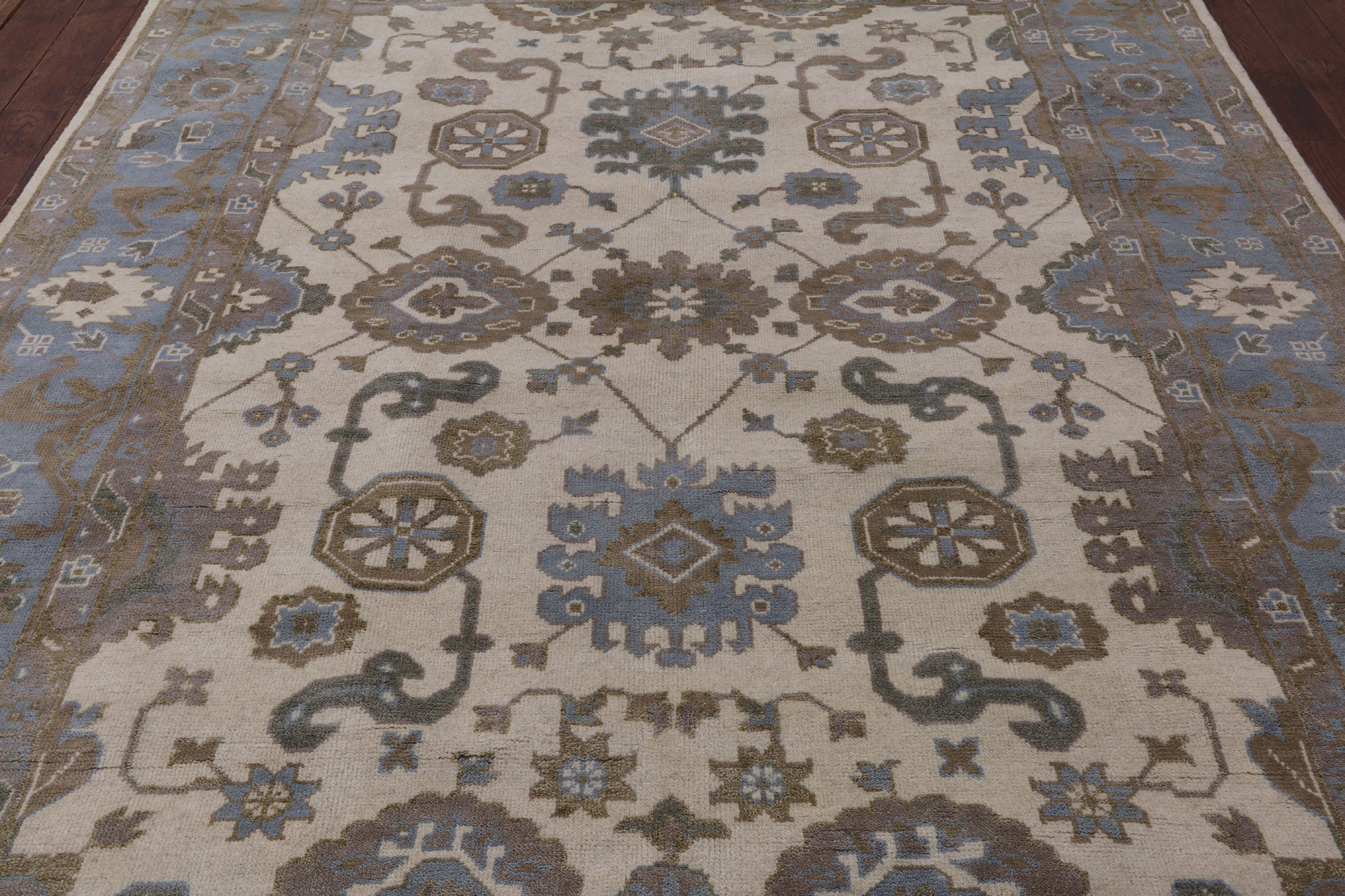 Ivory Turkish Oushak Hand Knotted Wool Area Rug - 8' 0" X 10' 0" - Golden Nile