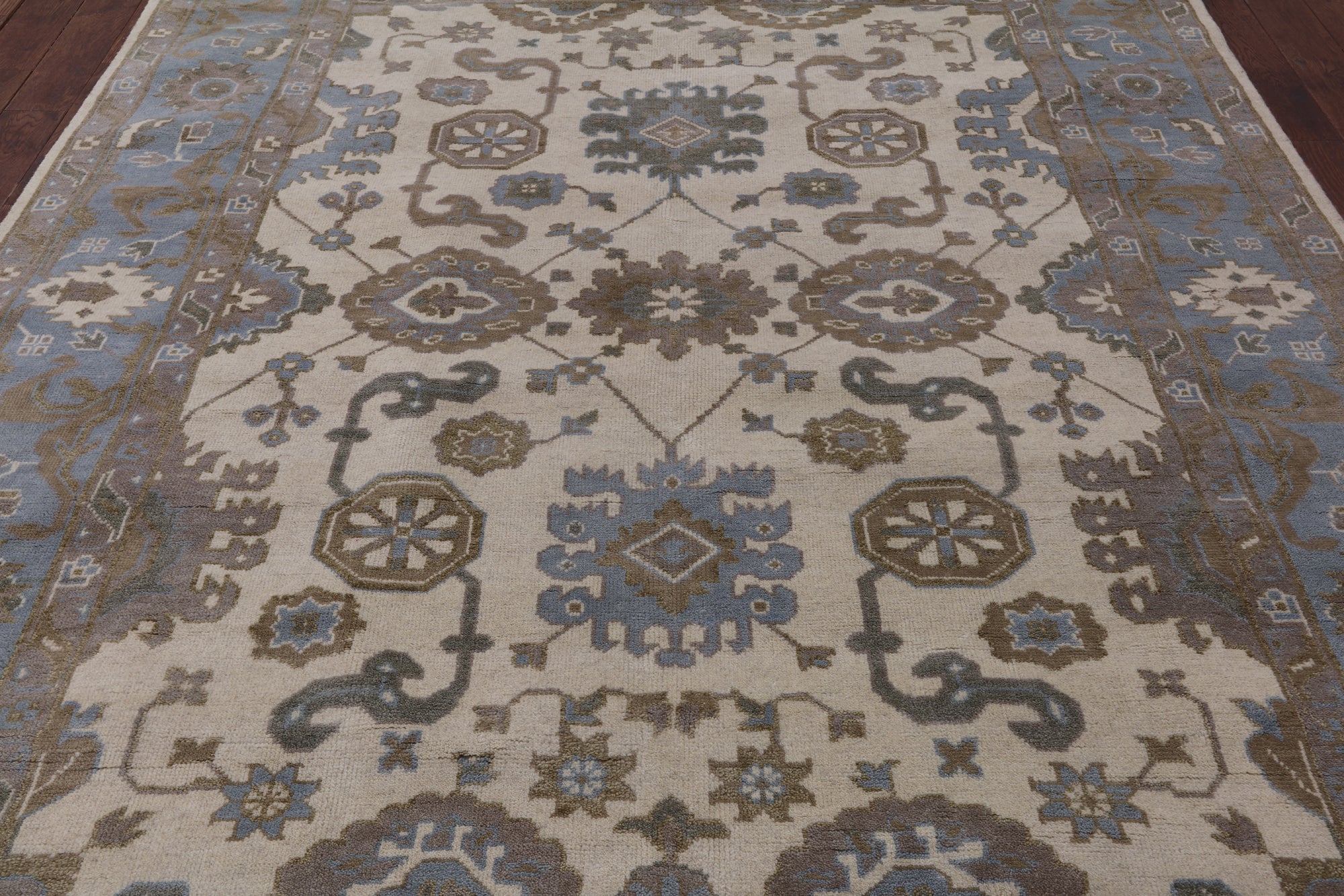 Ivory Turkish Oushak Hand Knotted Wool Area Rug - 8' 0" X 10' 0" - Golden Nile
