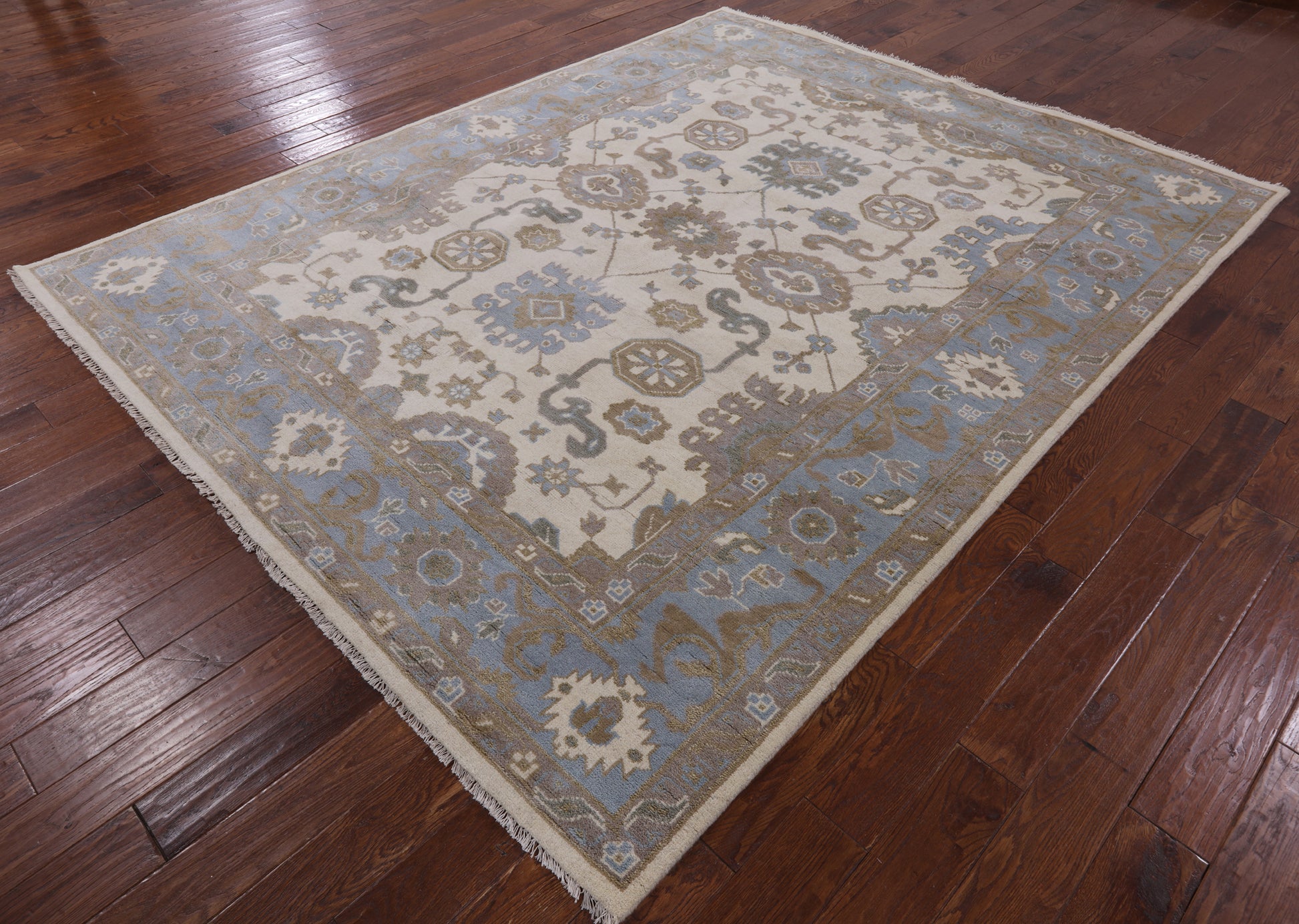 Ivory Turkish Oushak Hand Knotted Wool Area Rug - 8' 0" X 10' 0" - Golden Nile