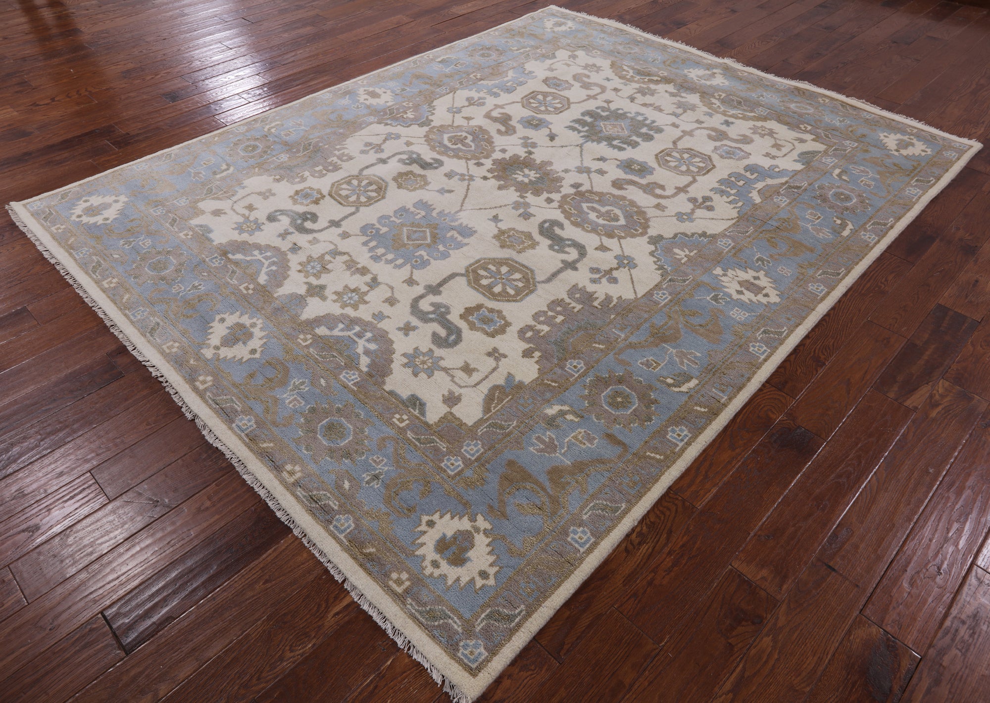 Ivory Turkish Oushak Hand Knotted Wool Area Rug - 8' 0" X 10' 0" - Golden Nile