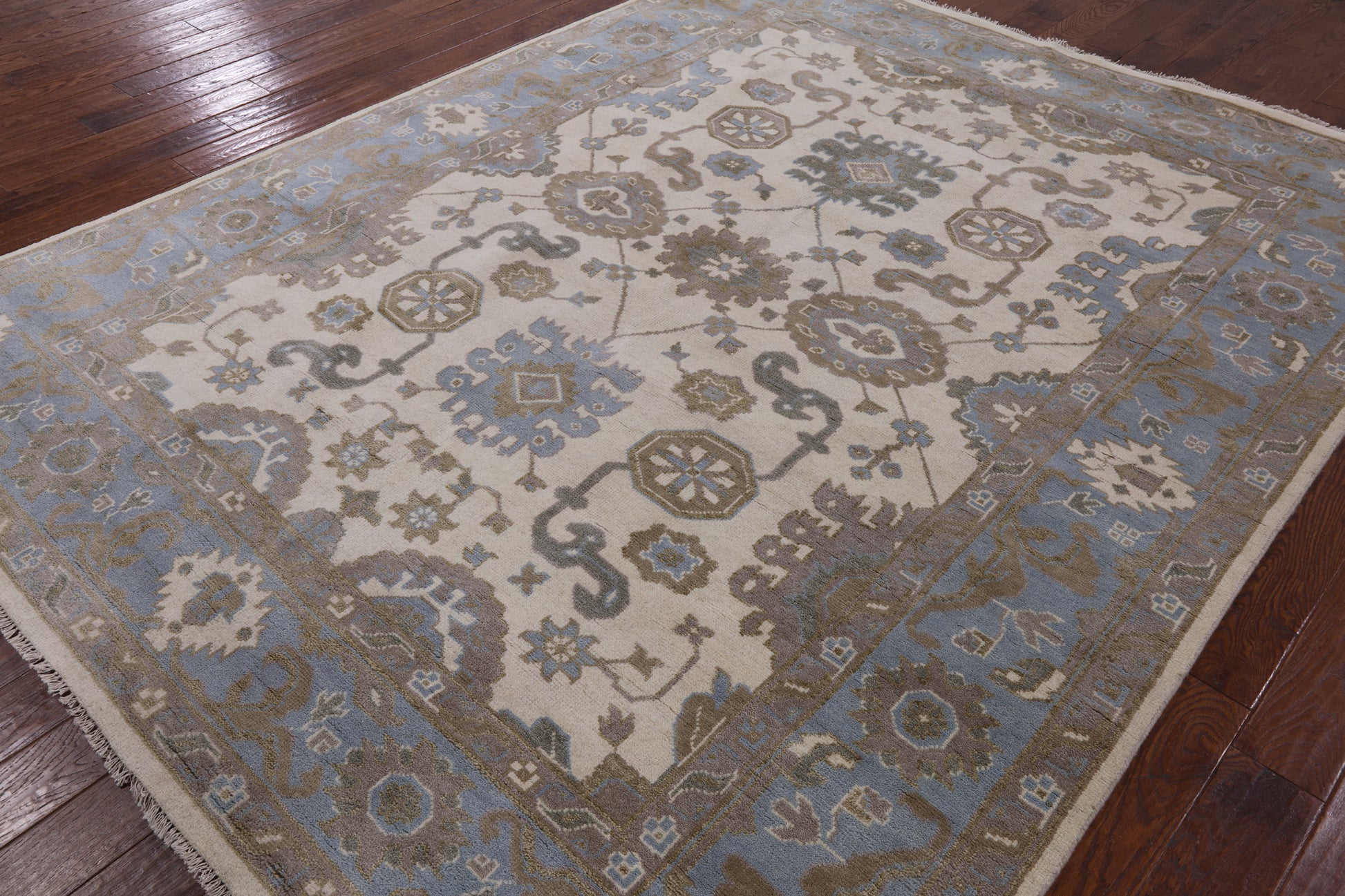 Ivory Turkish Oushak Hand Knotted Wool Area Rug - 8' 0" X 10' 0" - Golden Nile