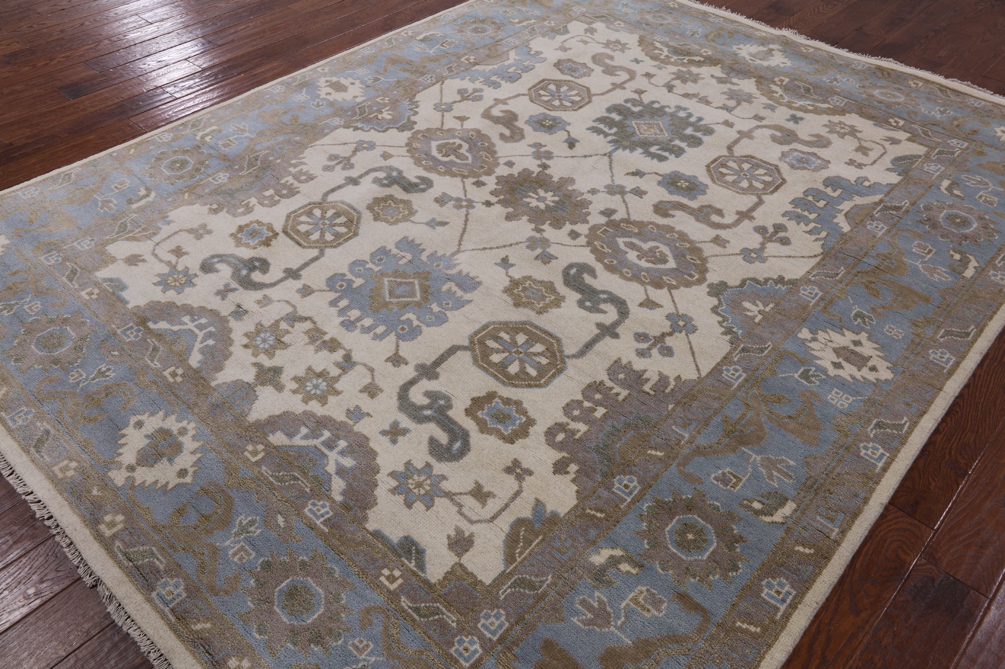 Ivory Turkish Oushak Hand Knotted Wool Area Rug - 8' 0" X 10' 0" - Golden Nile