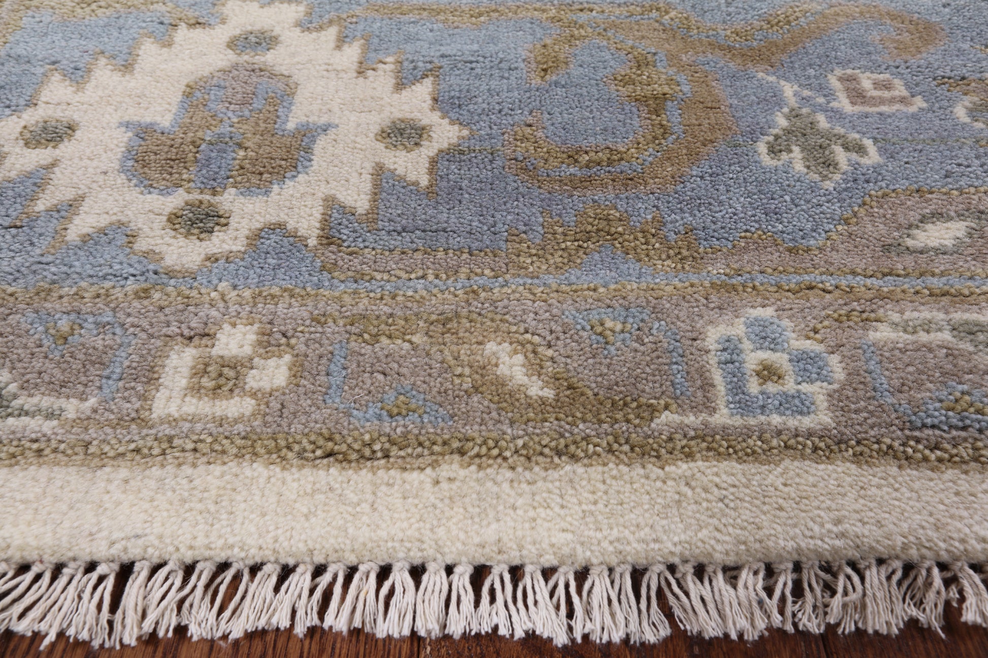 Ivory Turkish Oushak Hand Knotted Wool Area Rug - 8' 0" X 10' 0" - Golden Nile