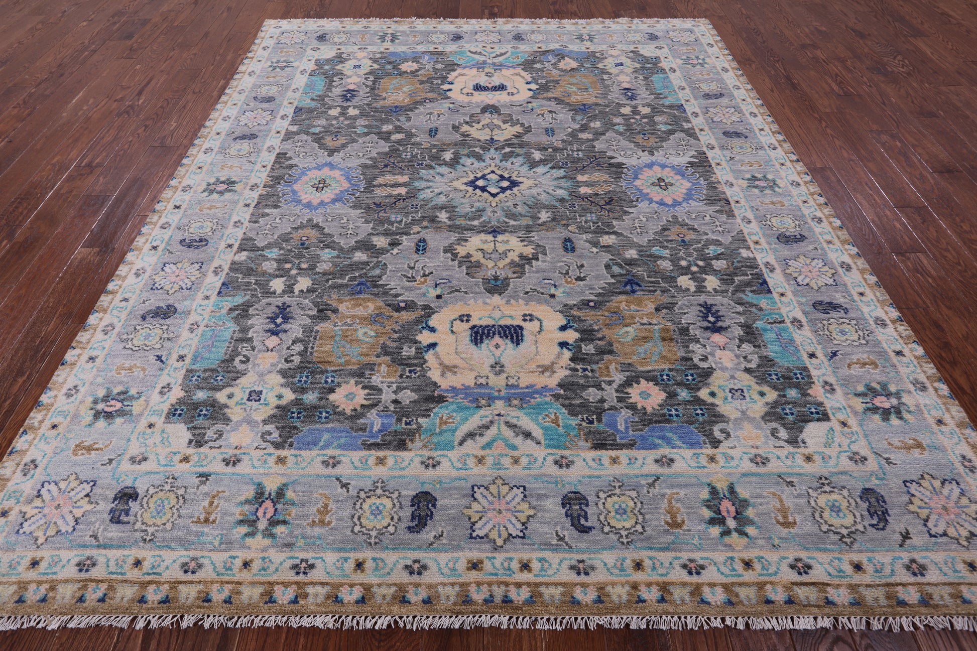 Grey Turkish Oushak Hand Knotted Wool Rug - 8' 2" X 9' 10" - Golden Nile