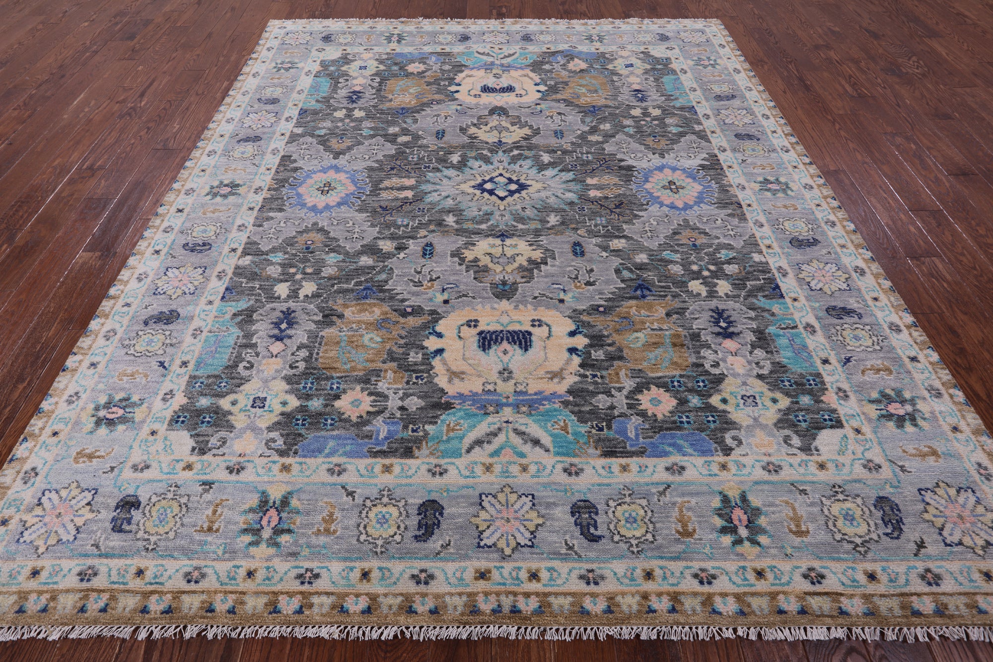 Grey Turkish Oushak Hand Knotted Wool Rug - 8' 2" X 9' 10" - Golden Nile