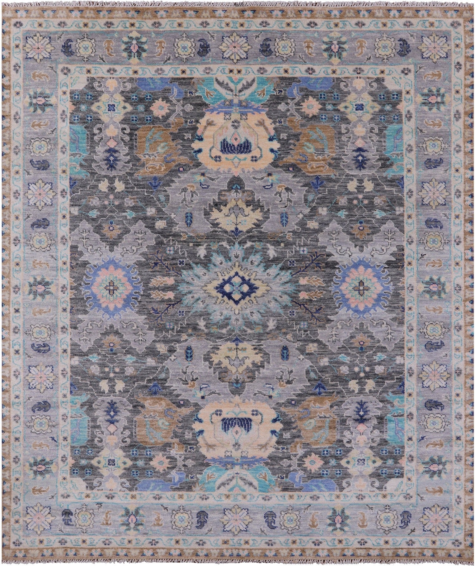 Grey Turkish Oushak Hand Knotted Wool Rug - 8' 2" X 9' 10" - Golden Nile