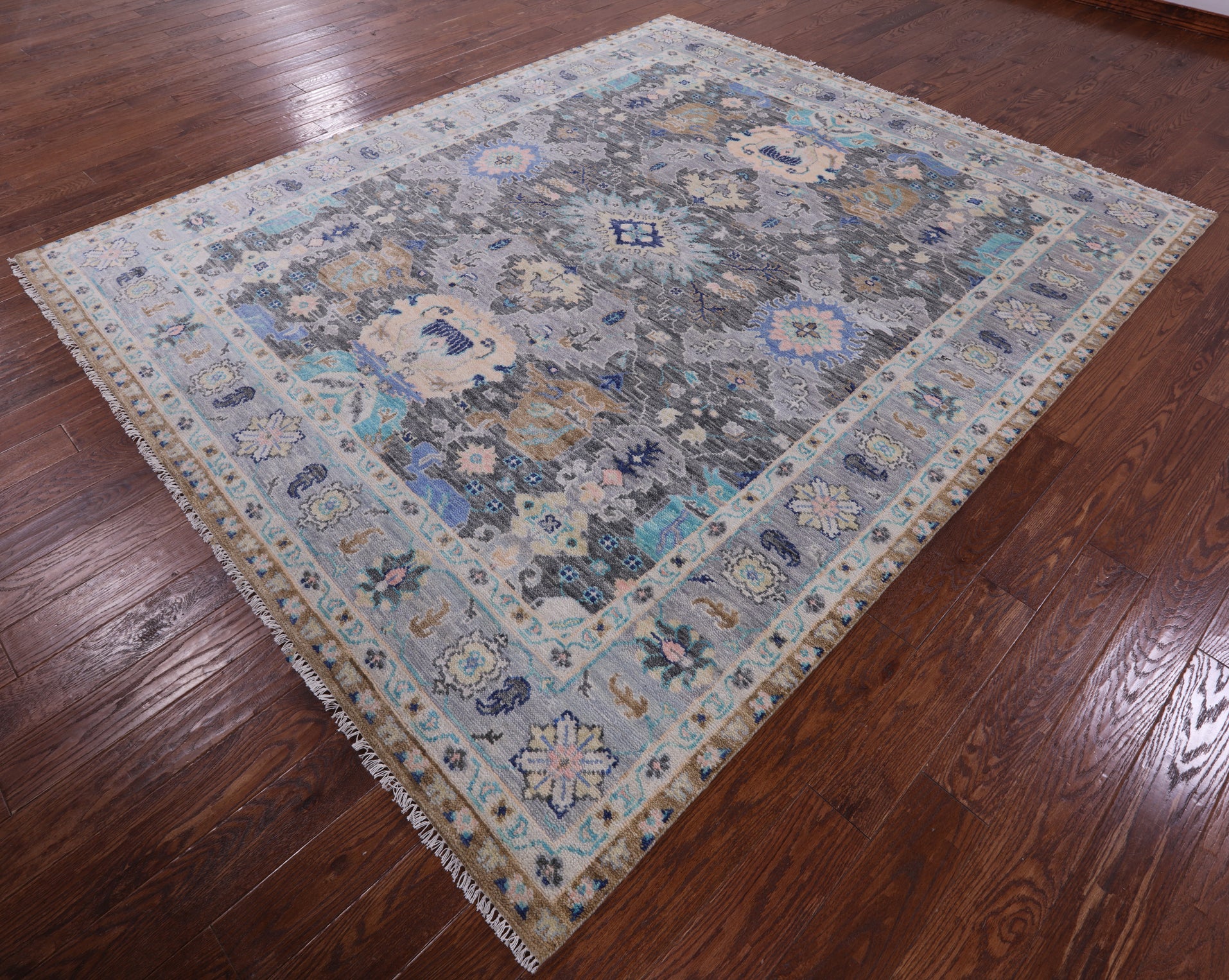 Grey Turkish Oushak Hand Knotted Wool Rug - 8' 2" X 9' 10" - Golden Nile