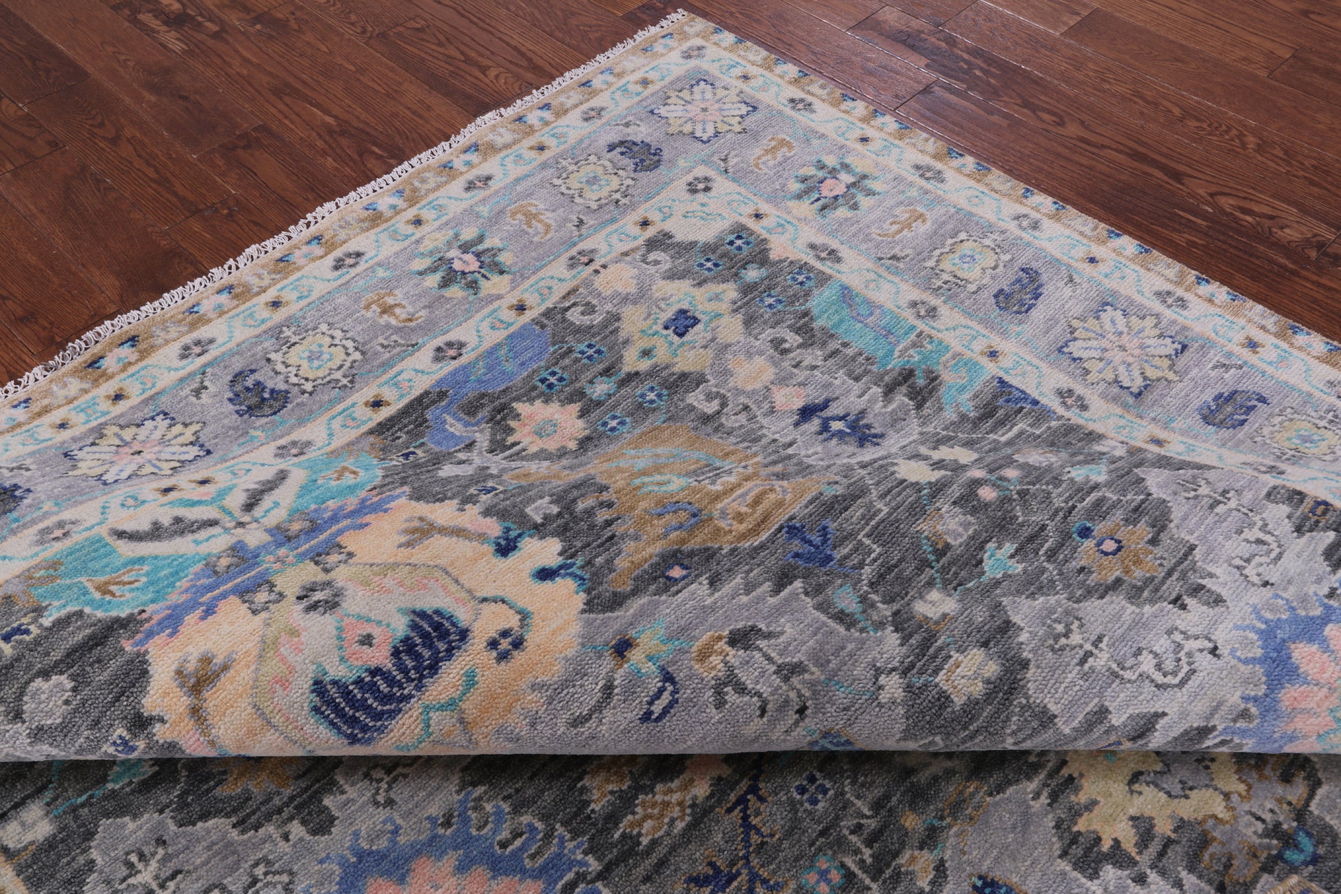 Grey Turkish Oushak Hand Knotted Wool Rug - 8' 2" X 9' 10" - Golden Nile