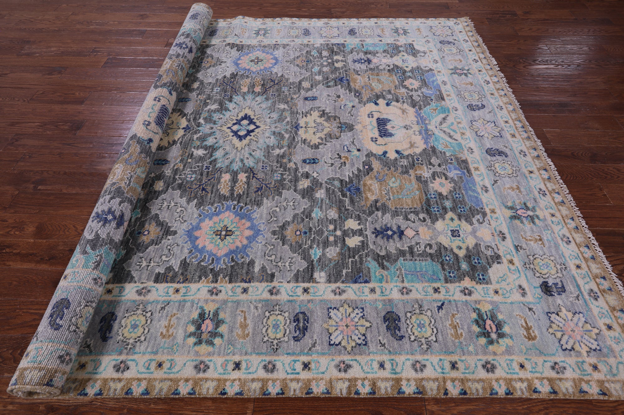 Grey Turkish Oushak Hand Knotted Wool Rug - 8' 2" X 9' 10" - Golden Nile