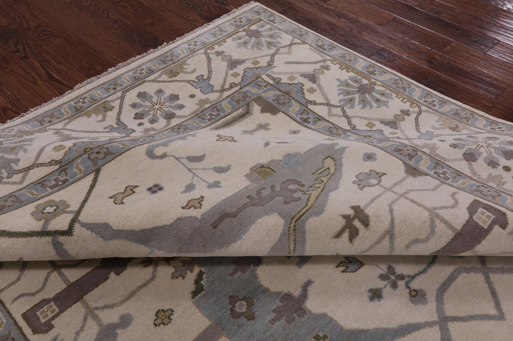 Ivory Turkish Oushak Hand Knotted Wool Area Rug - 8' 11" X 11' 10" - Golden Nile