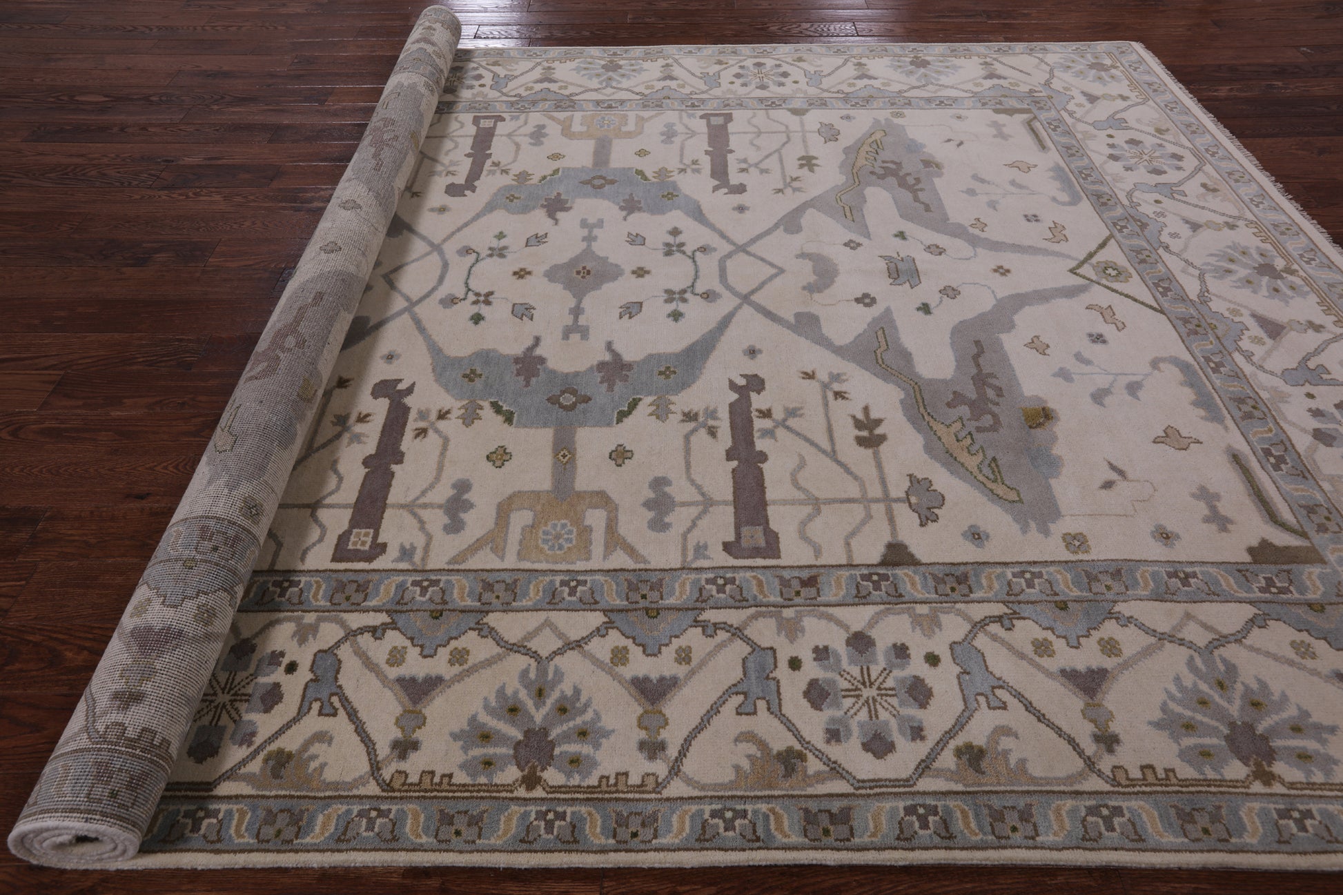 Ivory Turkish Oushak Hand Knotted Wool Area Rug - 8' 11" X 11' 10" - Golden Nile