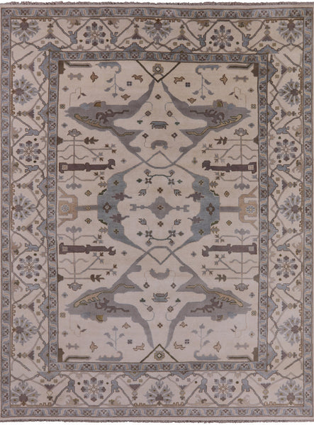 Ivory Turkish Oushak Hand Knotted Wool Area Rug - 8' 11" X 11' 10" - Golden Nile