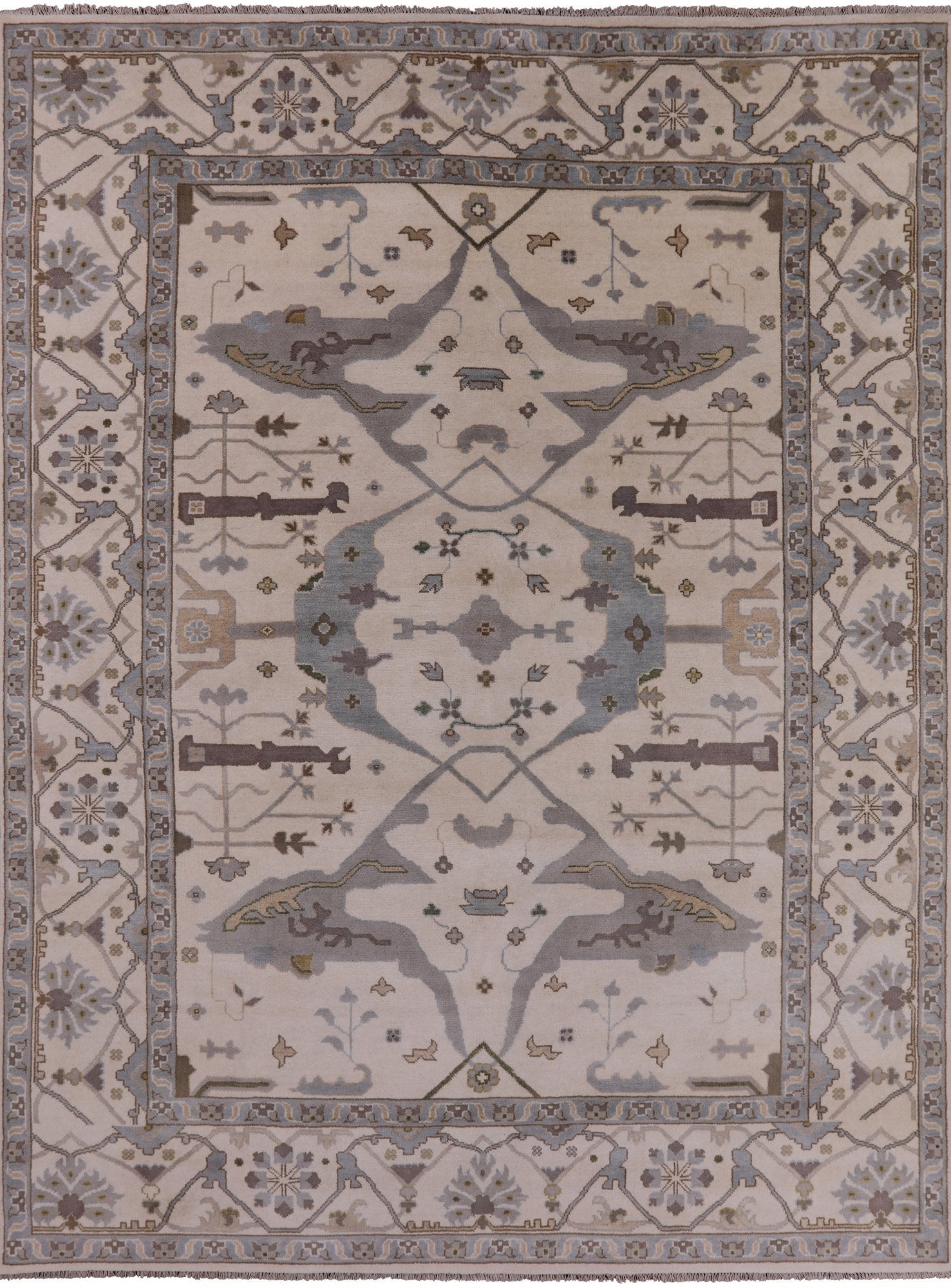 Ivory Turkish Oushak Hand Knotted Wool Area Rug - 8' 11" X 11' 10" - Golden Nile