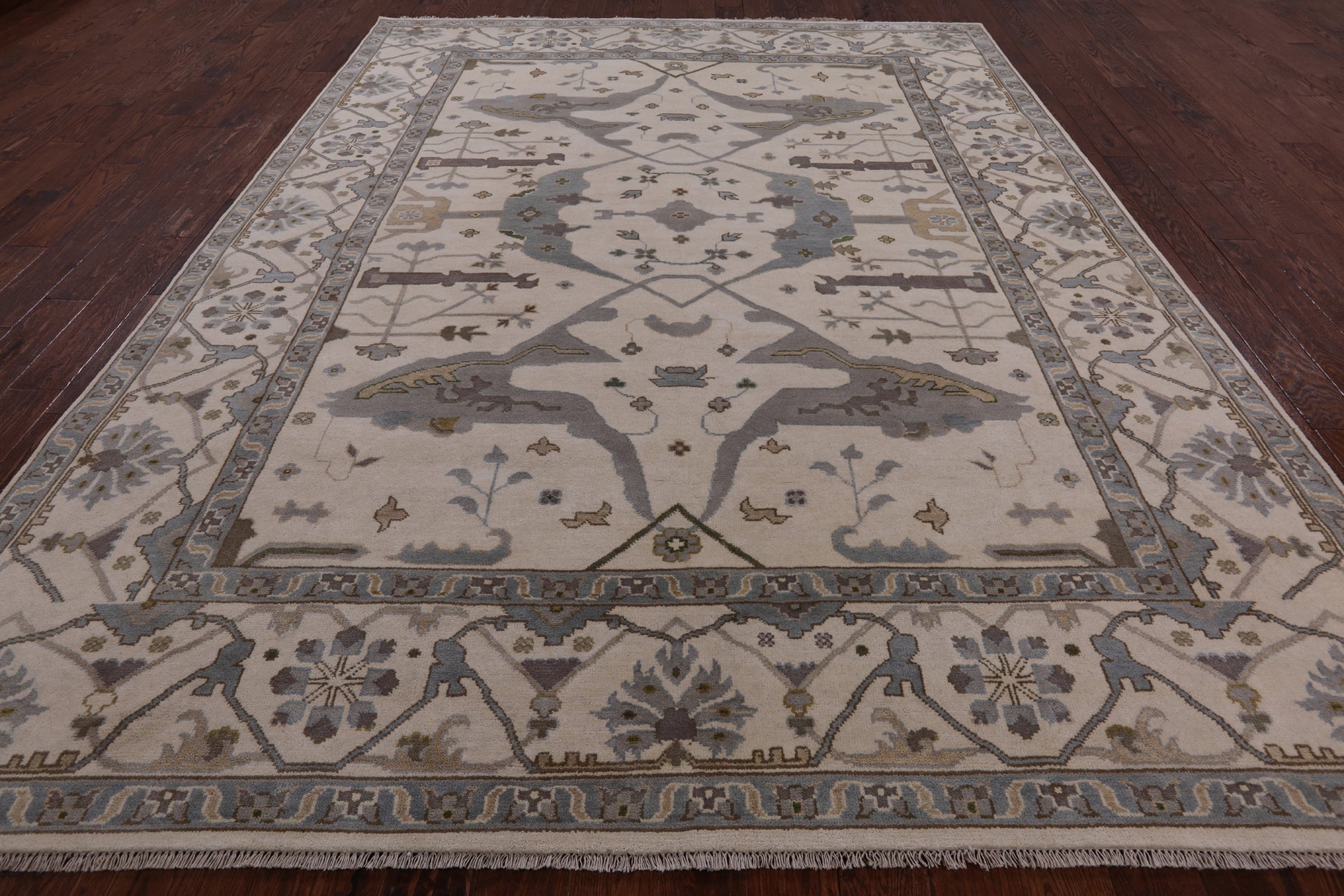 Ivory Turkish Oushak Hand Knotted Wool Area Rug - 8' 11" X 11' 10" - Golden Nile