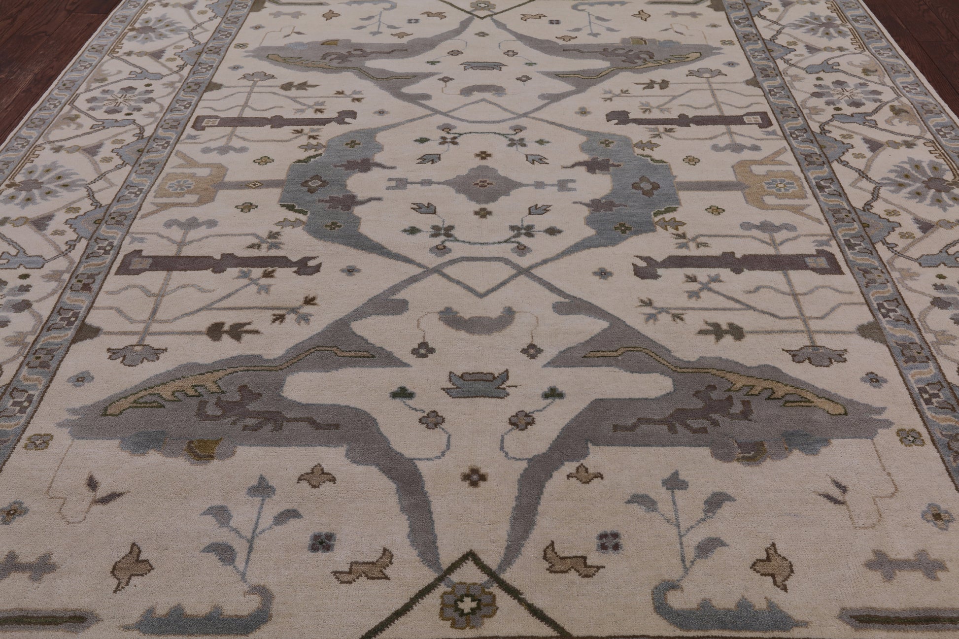 Ivory Turkish Oushak Hand Knotted Wool Area Rug - 8' 11" X 11' 10" - Golden Nile
