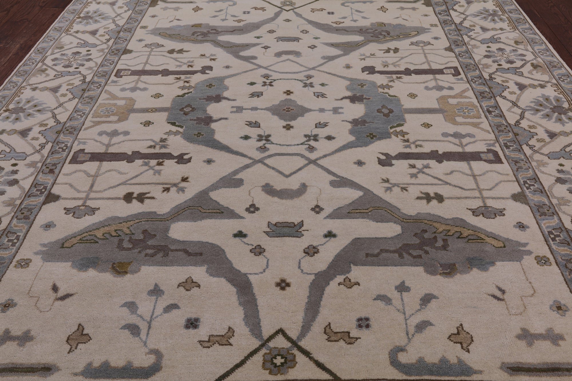 Ivory Turkish Oushak Hand Knotted Wool Area Rug - 8' 11" X 11' 10" - Golden Nile