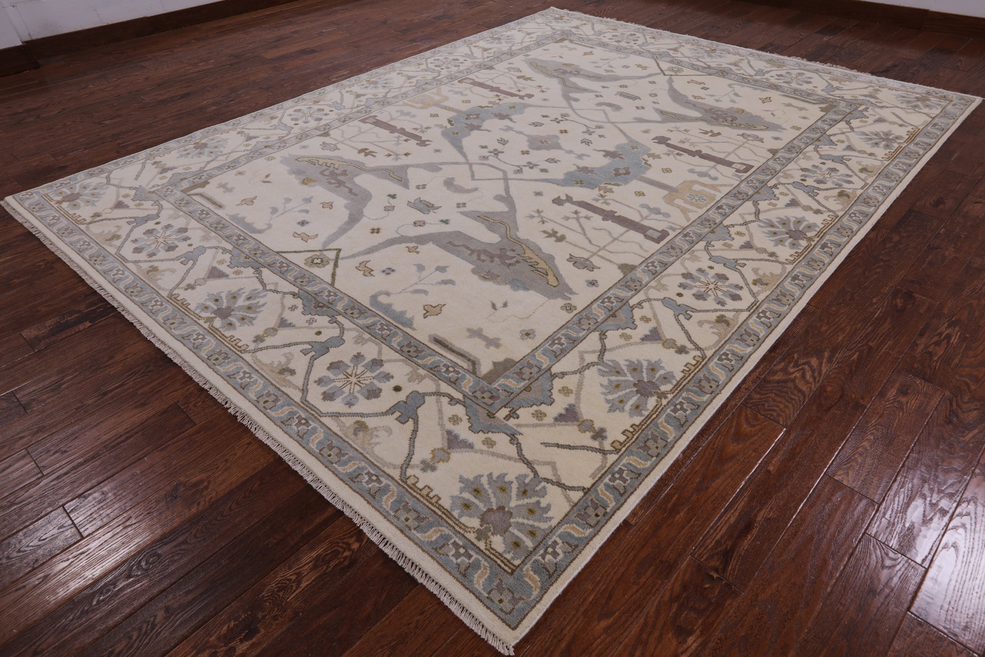 Ivory Turkish Oushak Hand Knotted Wool Area Rug - 8' 11" X 11' 10" - Golden Nile