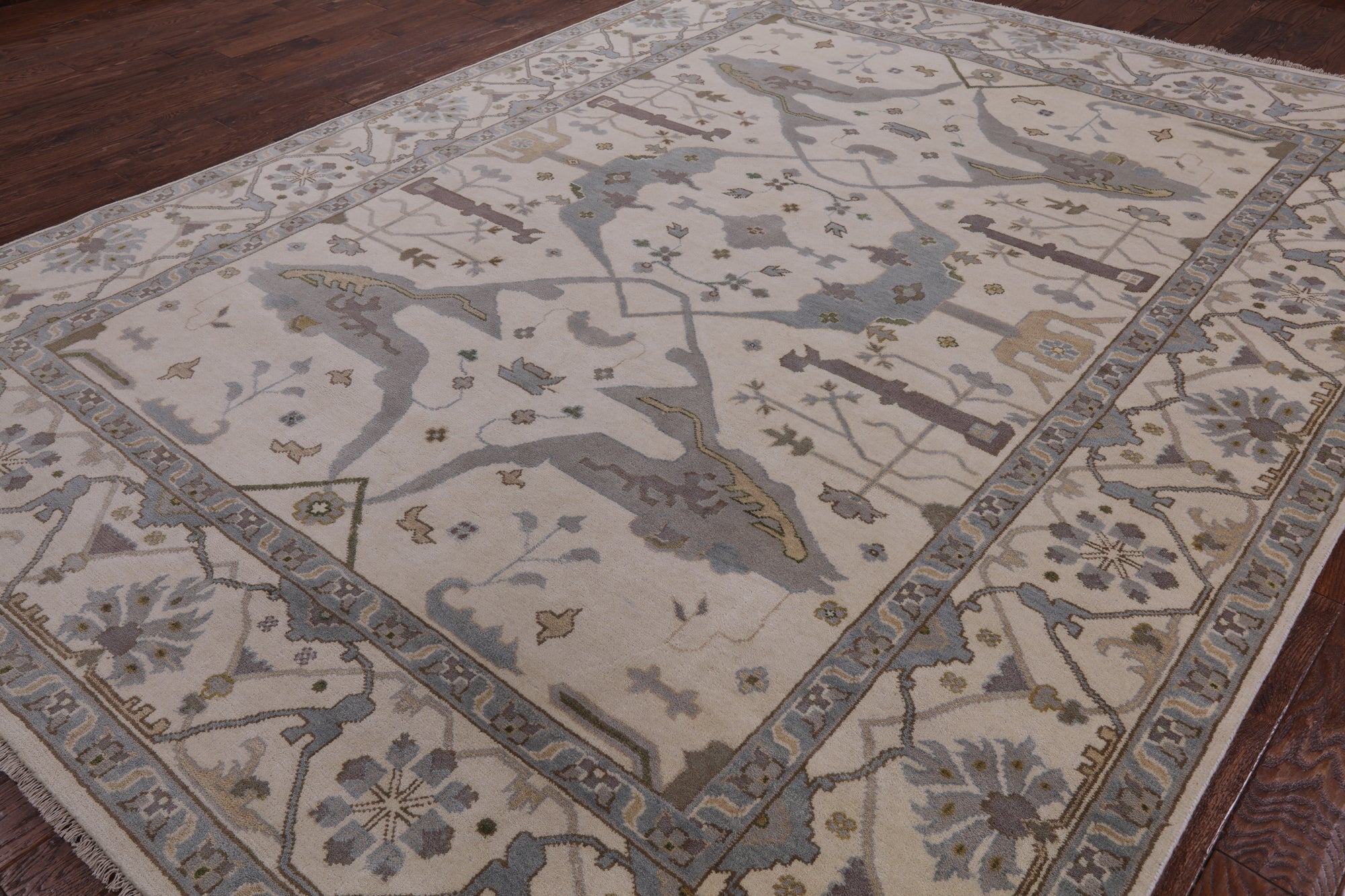 Ivory Turkish Oushak Hand Knotted Wool Area Rug - 8' 11" X 11' 10" - Golden Nile