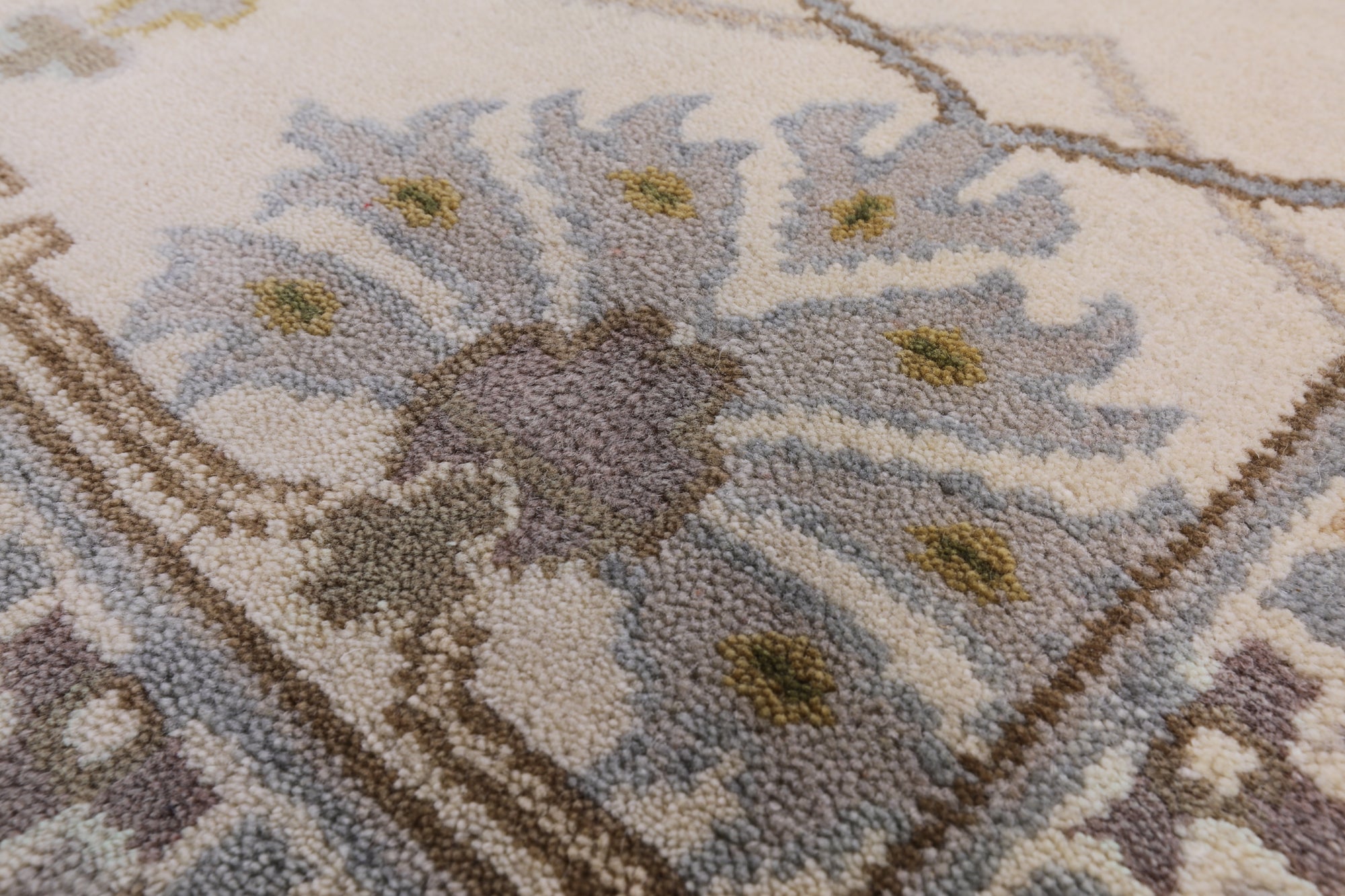 Ivory Turkish Oushak Hand Knotted Wool Area Rug - 8' 11" X 11' 10" - Golden Nile