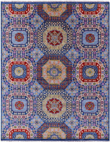 Geometric Persian Mamluk Handmade Wool Rug - 8' 2" X 10' 5" - Golden Nile