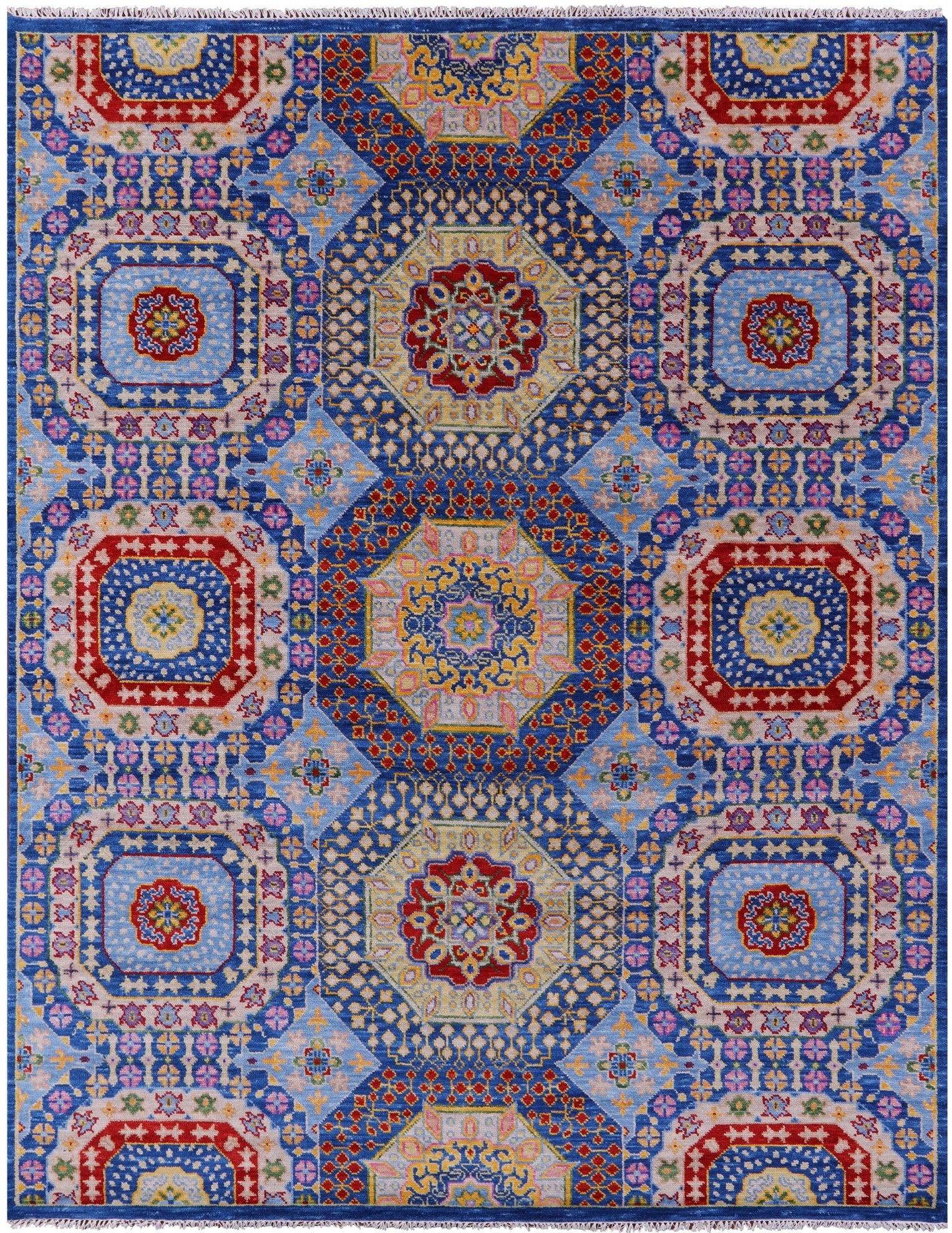 Geometric Persian Mamluk Handmade Wool Rug - 8' 2" X 10' 5" - Golden Nile