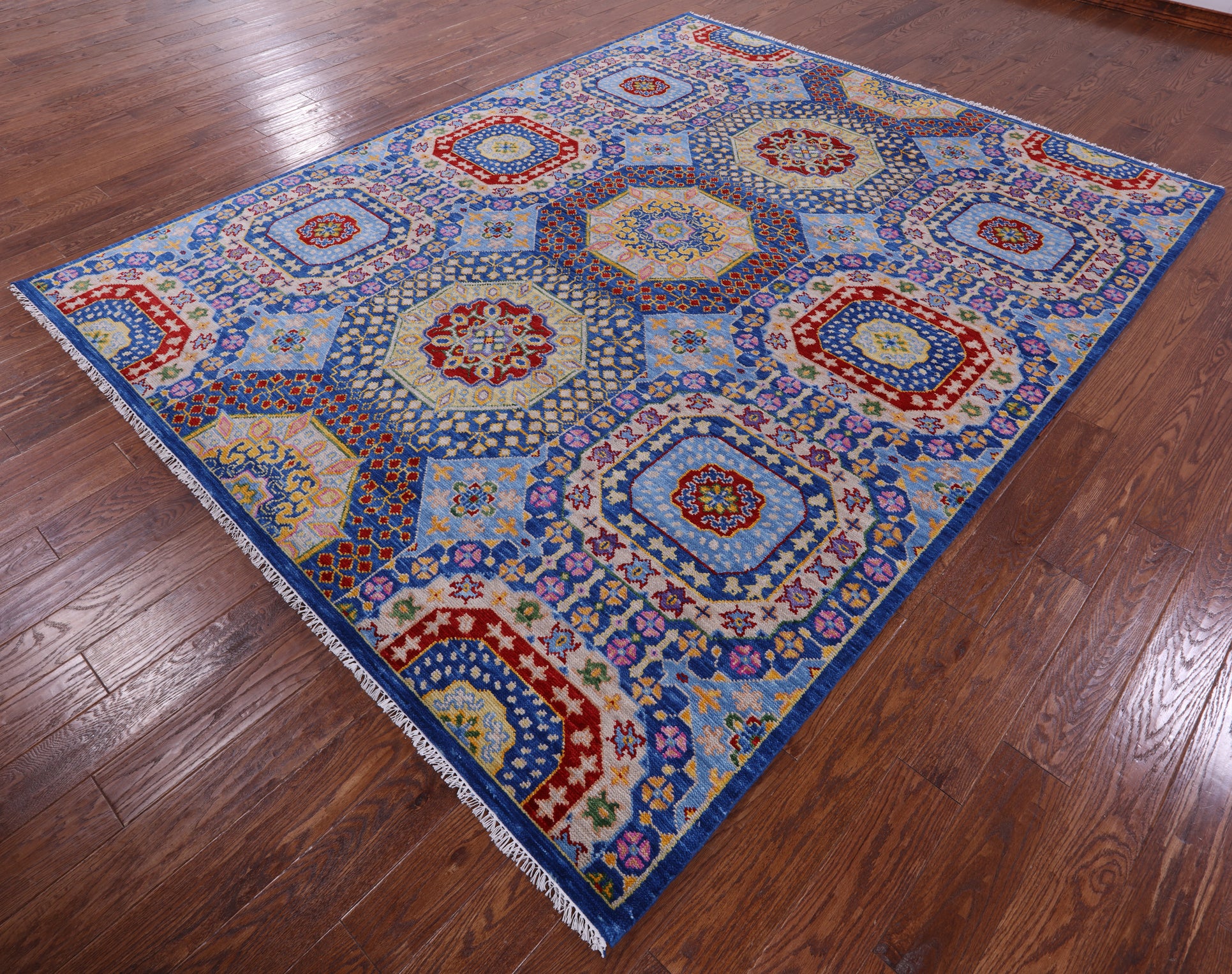 Geometric Persian Mamluk Handmade Wool Rug - 8' 2" X 10' 5" - Golden Nile