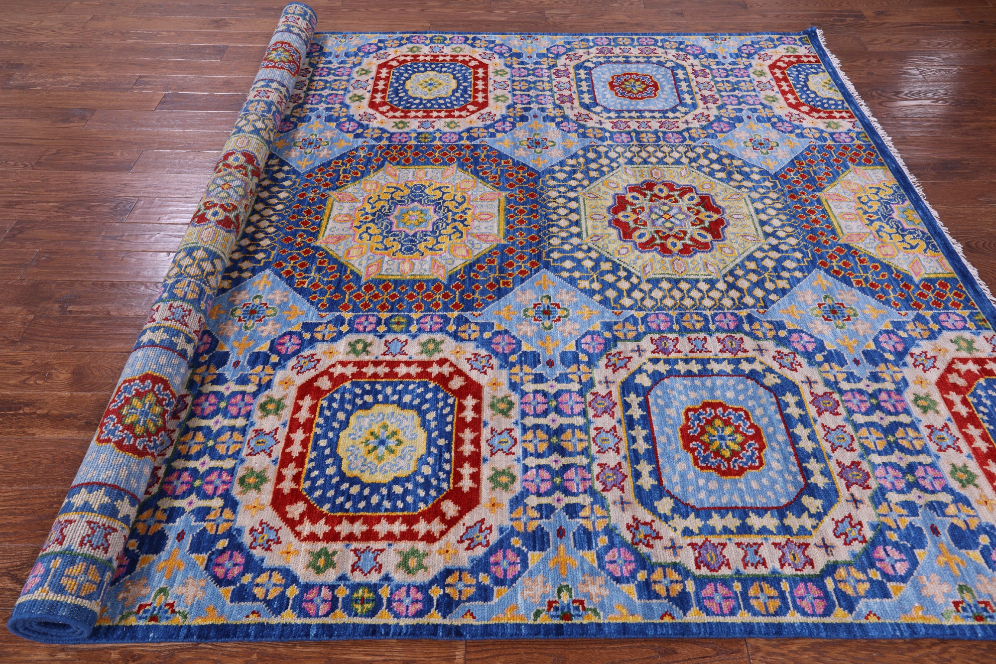 Geometric Persian Mamluk Handmade Wool Rug - 8' 2" X 10' 5" - Golden Nile