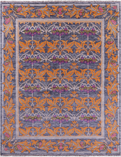 Grey William Morris Hand Knotted Wool Rug - 8' 0" X 10' 3" - Golden Nile